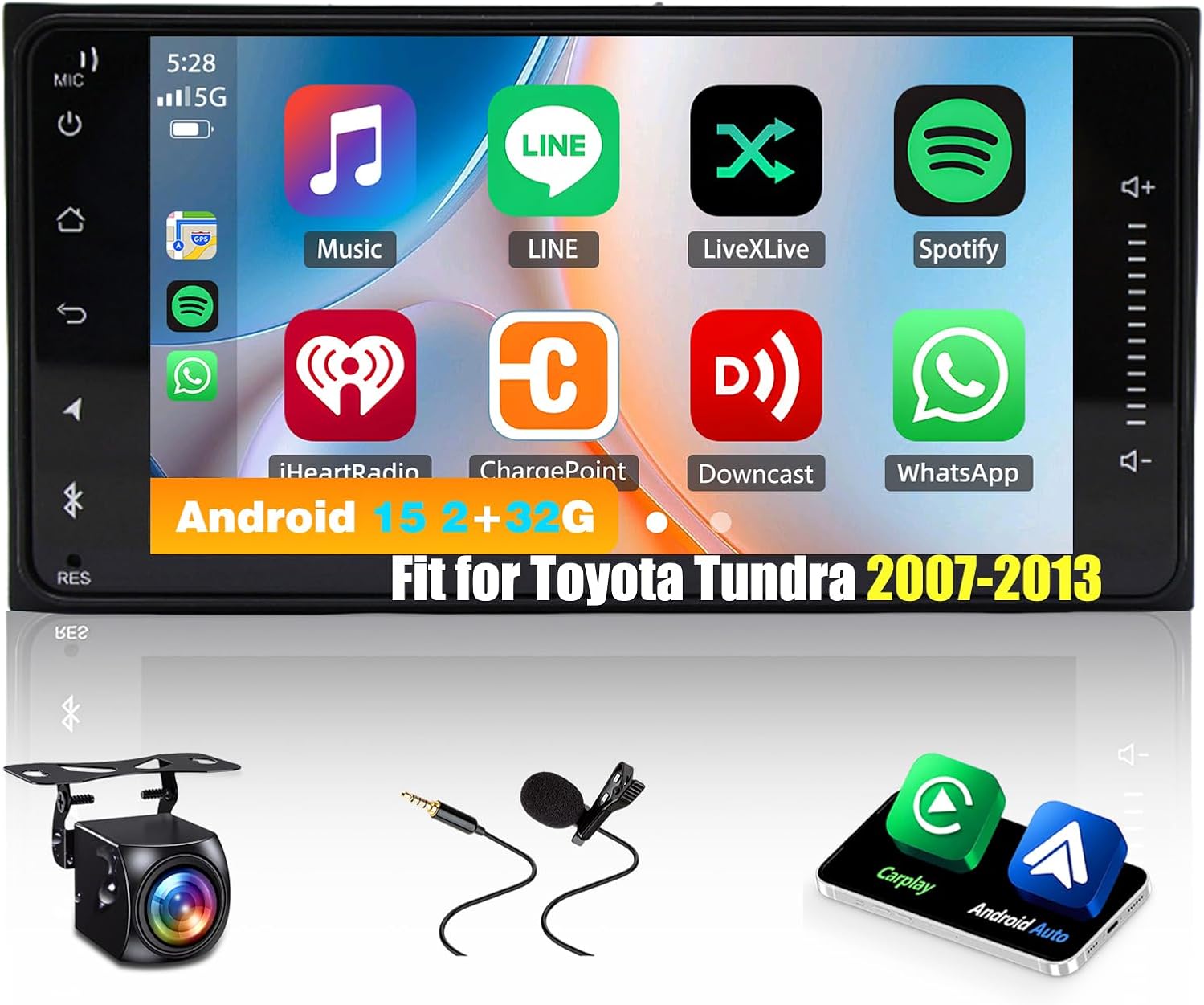 Android 15 Car Stereo Fit for Toyota Tundra 2007-2013, 7inch Touch Screen with Wireless Carplay Android Auto AHD Backup Camera Mirror Link GPS SWC WiFi FM