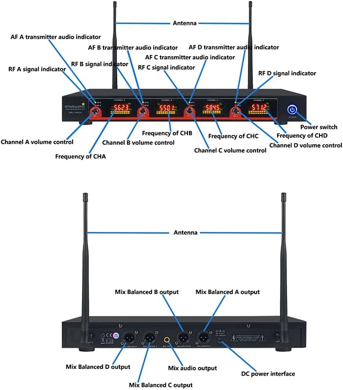 Church UHF Wireless Microphone Reciver System 4 Channel Handheld Karaoke Microphones Audio Studio Church Mic UHF Cordless Dynamic Mic SMU-4002A
