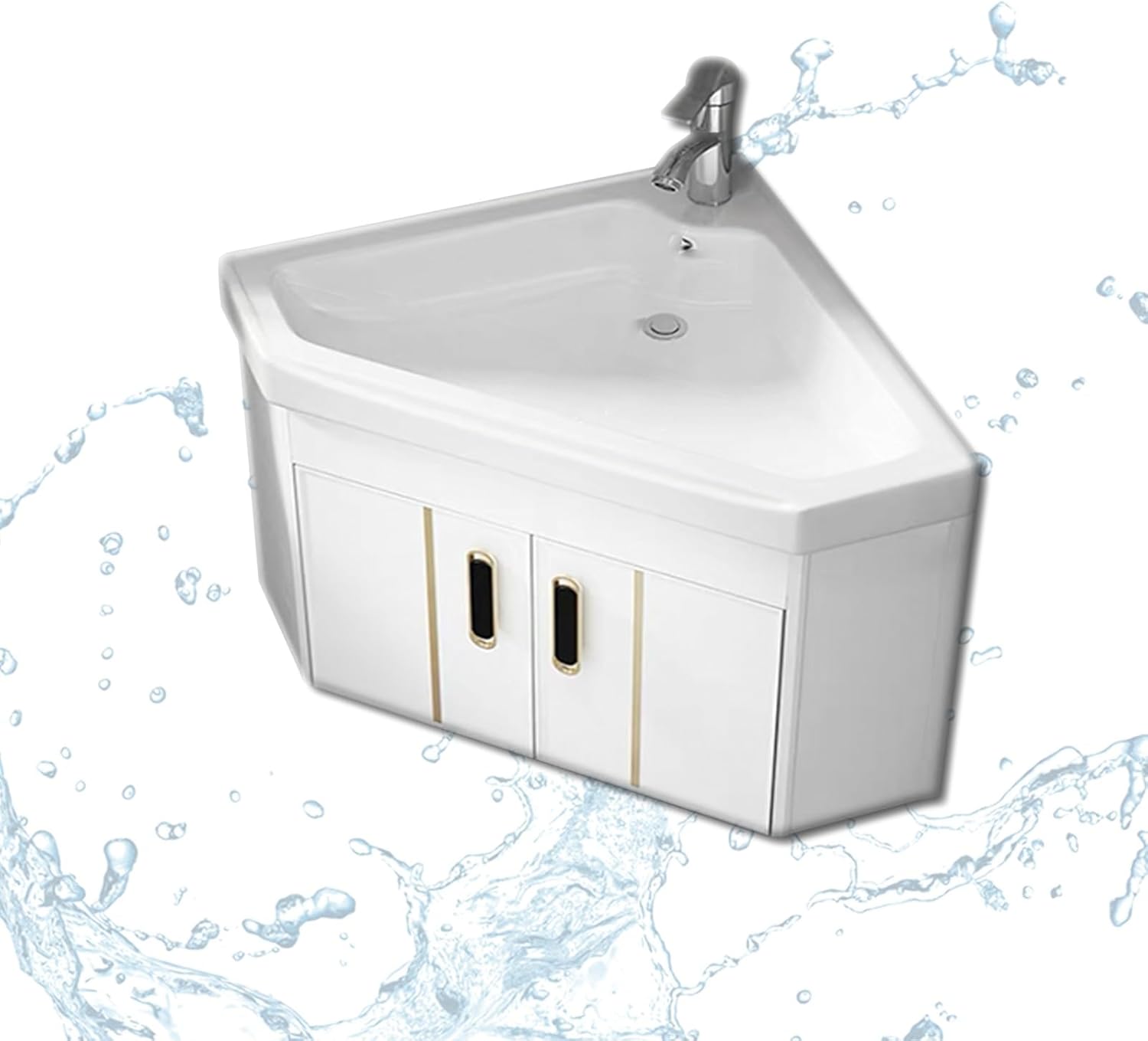 Wall mount Single Floating Bathroom Vanity, Ceramic corner bathroom vanity cabinets, for small corner sink Cabinet Set Design, for Home Kitchen Patio Laundry Room.(Color:White,Size:48*48cm)