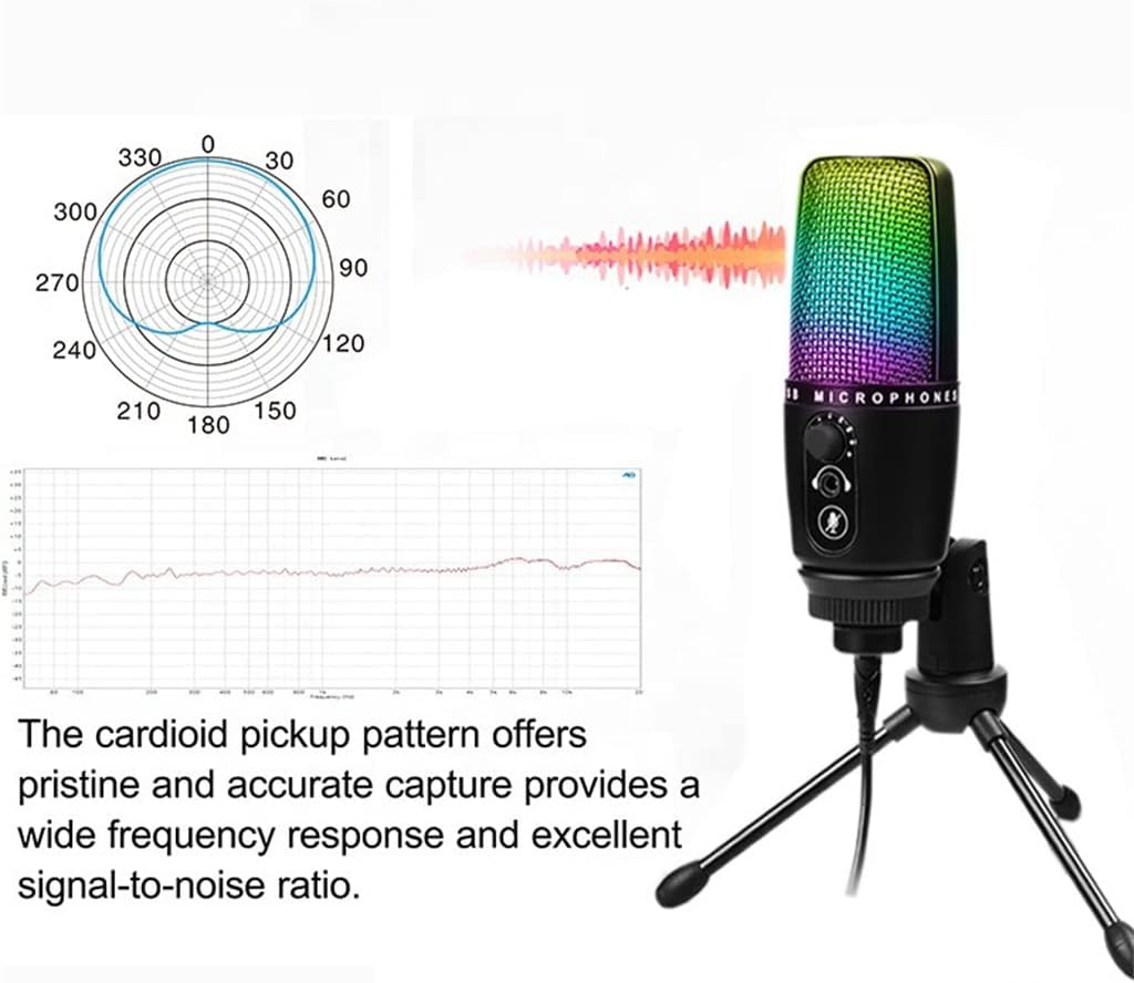 Professional Condenser Microphone with RGB Light USB Recording Microphone Computer Streaming Video Podcast Microphone