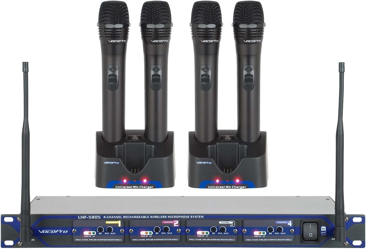 VOCOPRO UHF580510 Professional Rechargeable 4-Channel UHF Wireless Microphone System