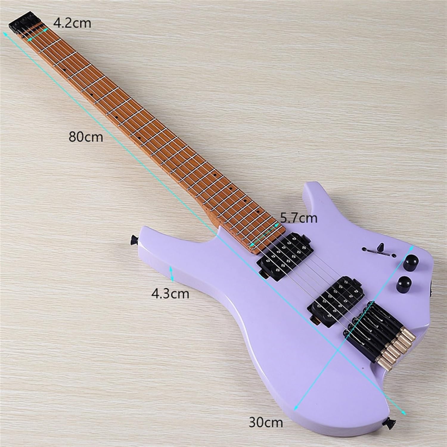 VENEKA Headless Electric Guitar High Gloss Headless Electric Guitar 30 Inch Travel Guitar Solid Basswood Body Canada Maple Fingerboard (Color : 01)