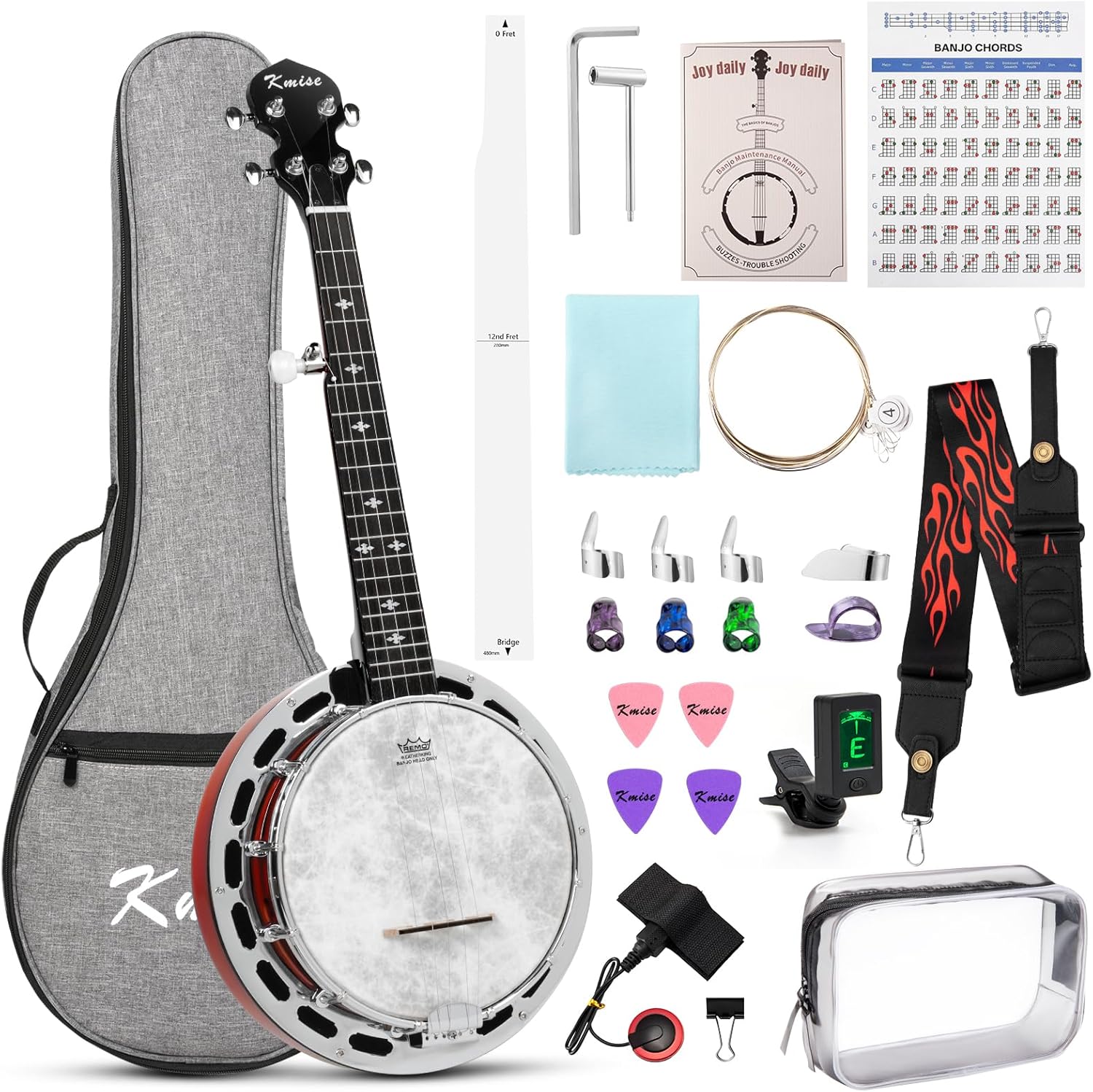 Kmise Banjo, 5 String Mini Banjos with Remo Head, Portable Travel 28-inch Closed Back Banjo Kit with Bag, Strap, Tuner, and Finger Picks for Beginners Adults Starter Gift
