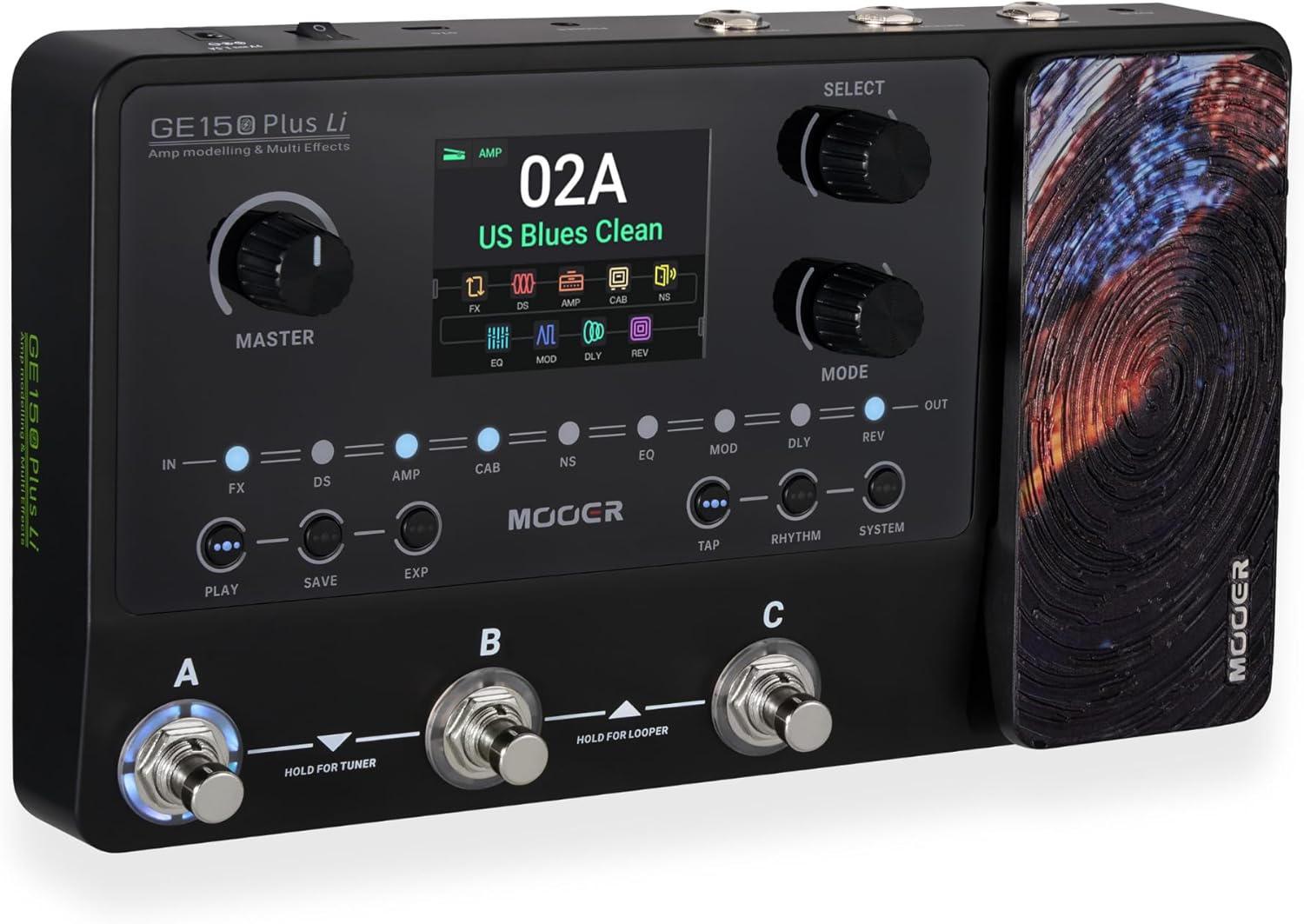 MOOER GE150 Plus Li Battery Powered Multi Effects Pedal with Software Editor, 55 Preamp Models, 26 Cab Sims, 20 Empty Amp Files and 3rd IR Files Slots for Electric Guitar and Bass Guitar, Reverb Delay