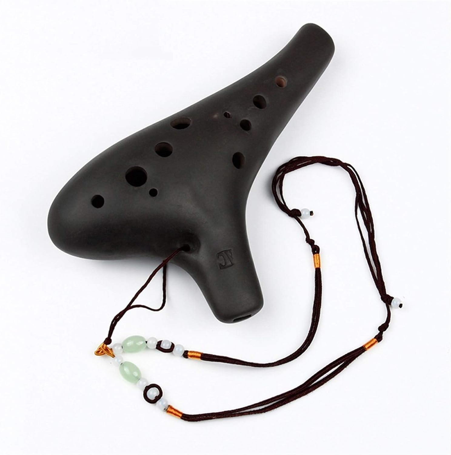 Alto C Black Ocarina Chinese Music Instrument 12 Holes Woodwind Instrument Ocarina Ceramic Matte Pottery Flute(Ocarina with Bag)