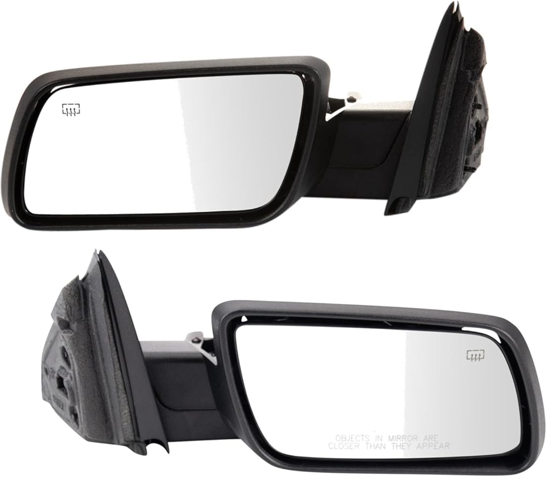 TRQ Driver & Passenger Side Power Heated Mirror Set Smooth Black Manual Fold Compatible with 2009-2012 Ford Flex FO1320359 FO1321359