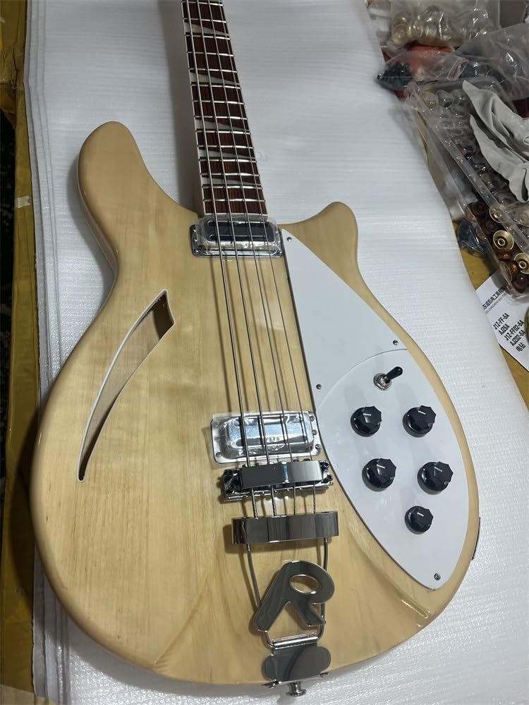 Custom Bass Guitar 4 String Rosewood Fingerboard Maple Neck White Pickguard Natural Gloss Finish