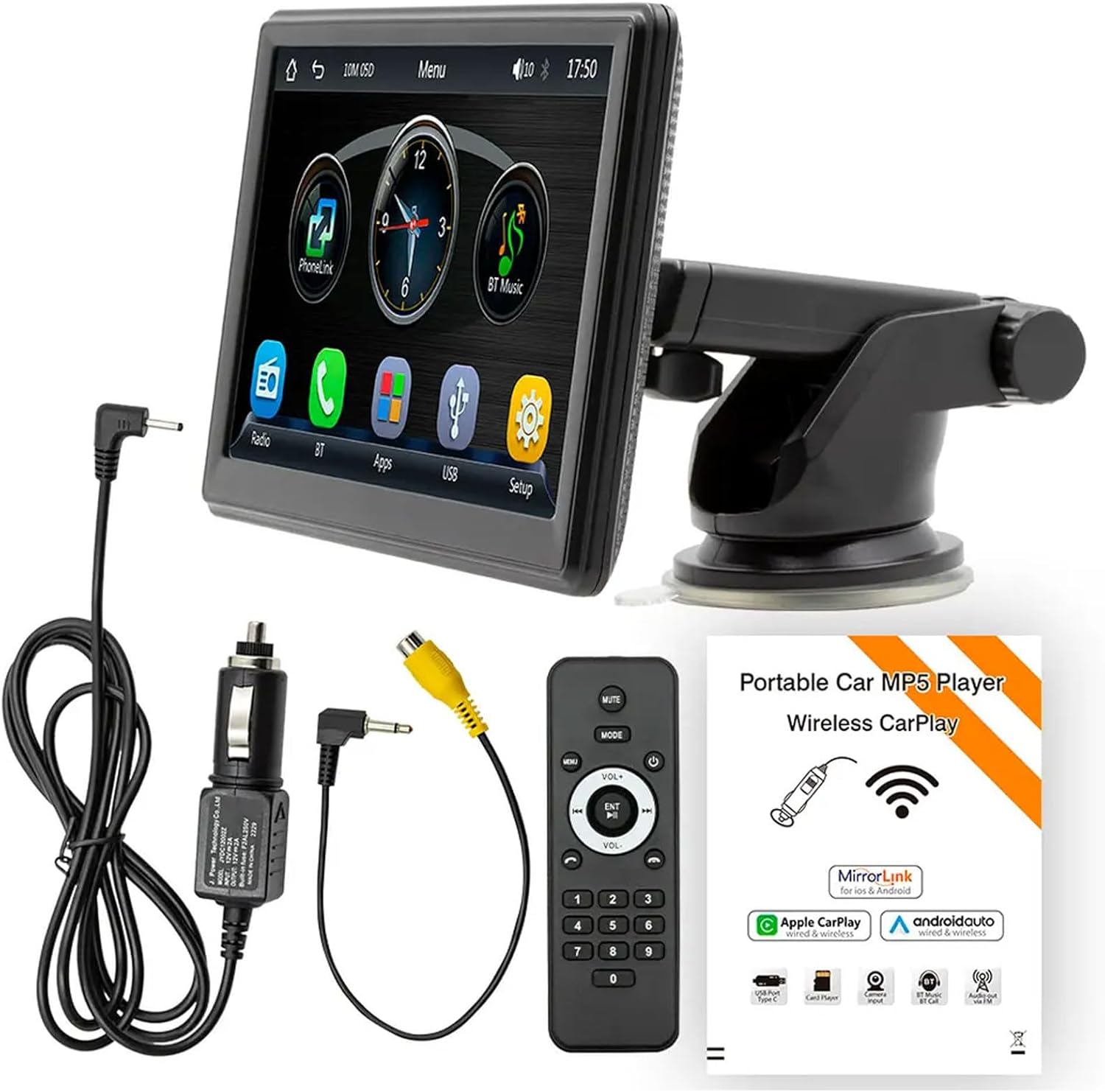 2 Din 7'' Portable Car Stereo Player Touch Screen Universal Wireless Carplay & Android Auto USB BT FM Mirror Link (Excluding Masking)