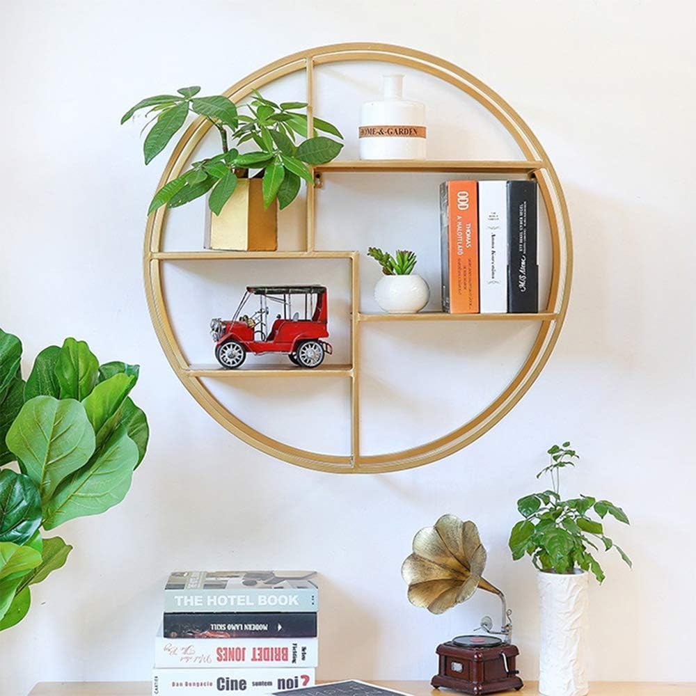 Flexible Bookcases 4 Tiers Wall Mount Bookshelf Metal Bookshelf Space Saving Book Rack for Cafe Office Home Bookshelves Gold Perfect Furniture