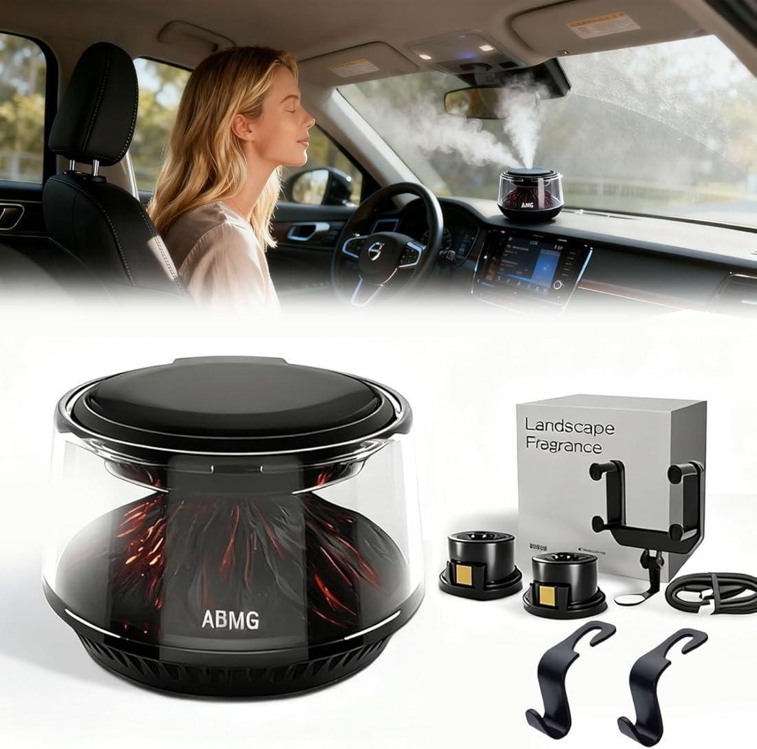 Volcano & Glacier Car Air Freshener, car air freshener hanging, Rechargeable Auto On/Off, Intelligent Car Diffuser for Cars, Home, Room, Office (USB+Solar Charge with Holder)