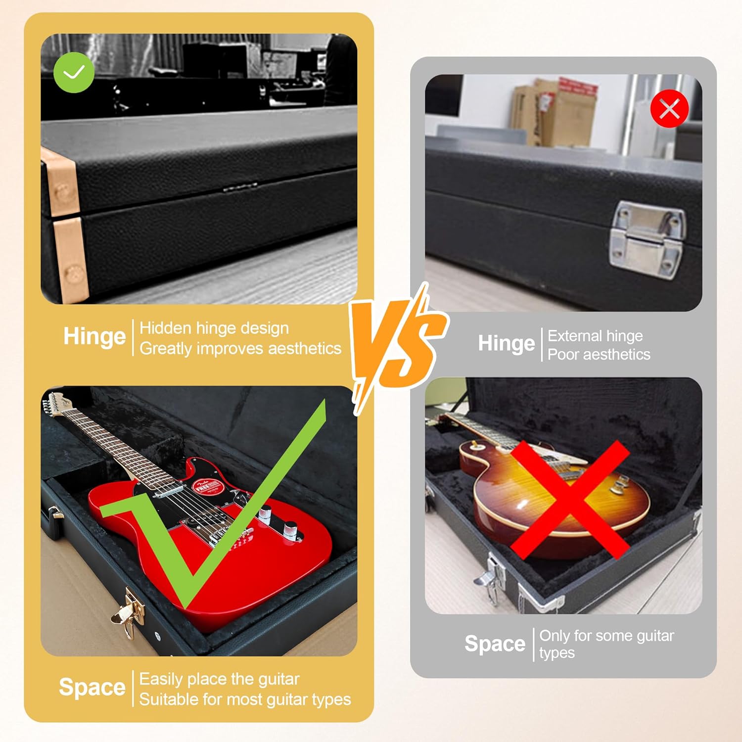 Electric Guitar Hard Case Shell Case With Lock For Square Electric Guitar 39in Electric Guitars Hard-Shell Protective Carrying Case for KST/KTL/170 Model with Security Lock Metal Feet (Classic Black)