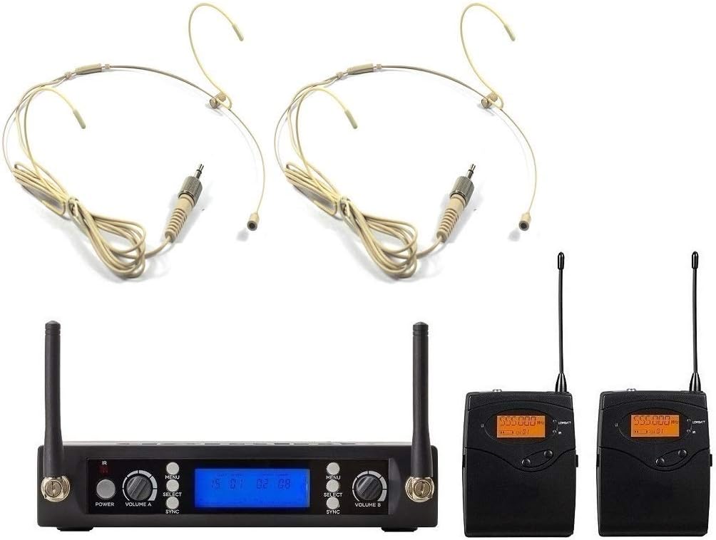 Pro Wireless Microphone System, UHF Wireless Mic Set with Case,Headset Cordless Microphones for Singing, Karaoke, Church, DJ, 2x100 Adjustable Frequencies,328ft Range