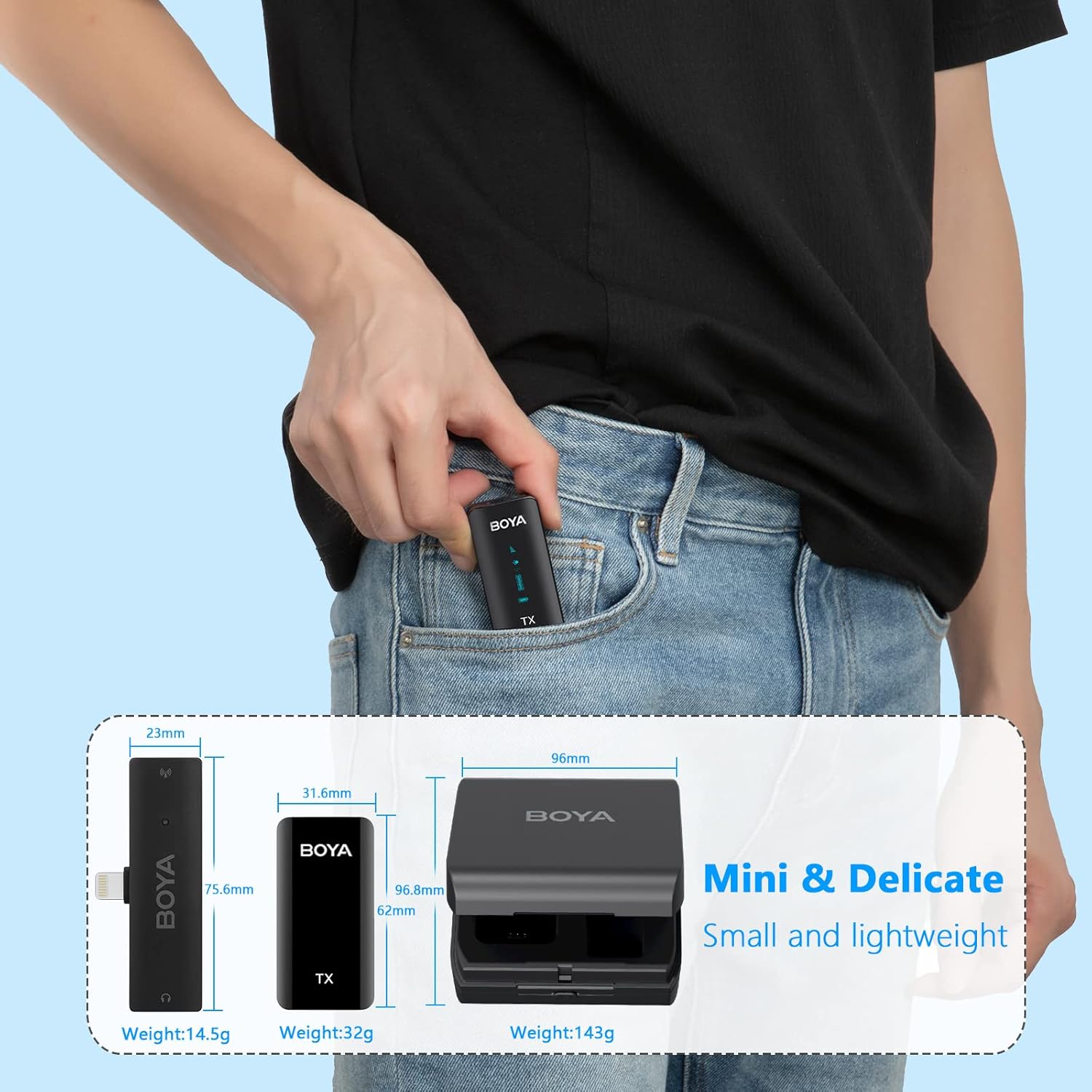 BOYA Lightning Wireless Lavalier Microphone for iPhone13 iPad with Charging Case BY-XM6-K3 Clip on Lapel Microphone for Video Recording Vlogging, YouTube, Interview, TikTok, Wireless Range 328ft