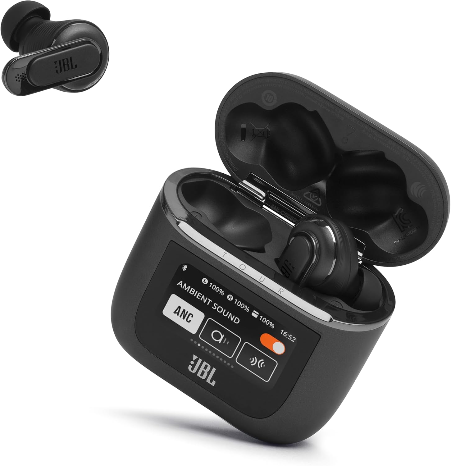 JBL Tour Pro 2 - True Wireless Noise Cancelling Earbuds with Smart Charging Case, 6-mic Perfect Calls with Voice Control, Up to 40hrs of Playtime, Immersive JBL Spatial Sound (Black)