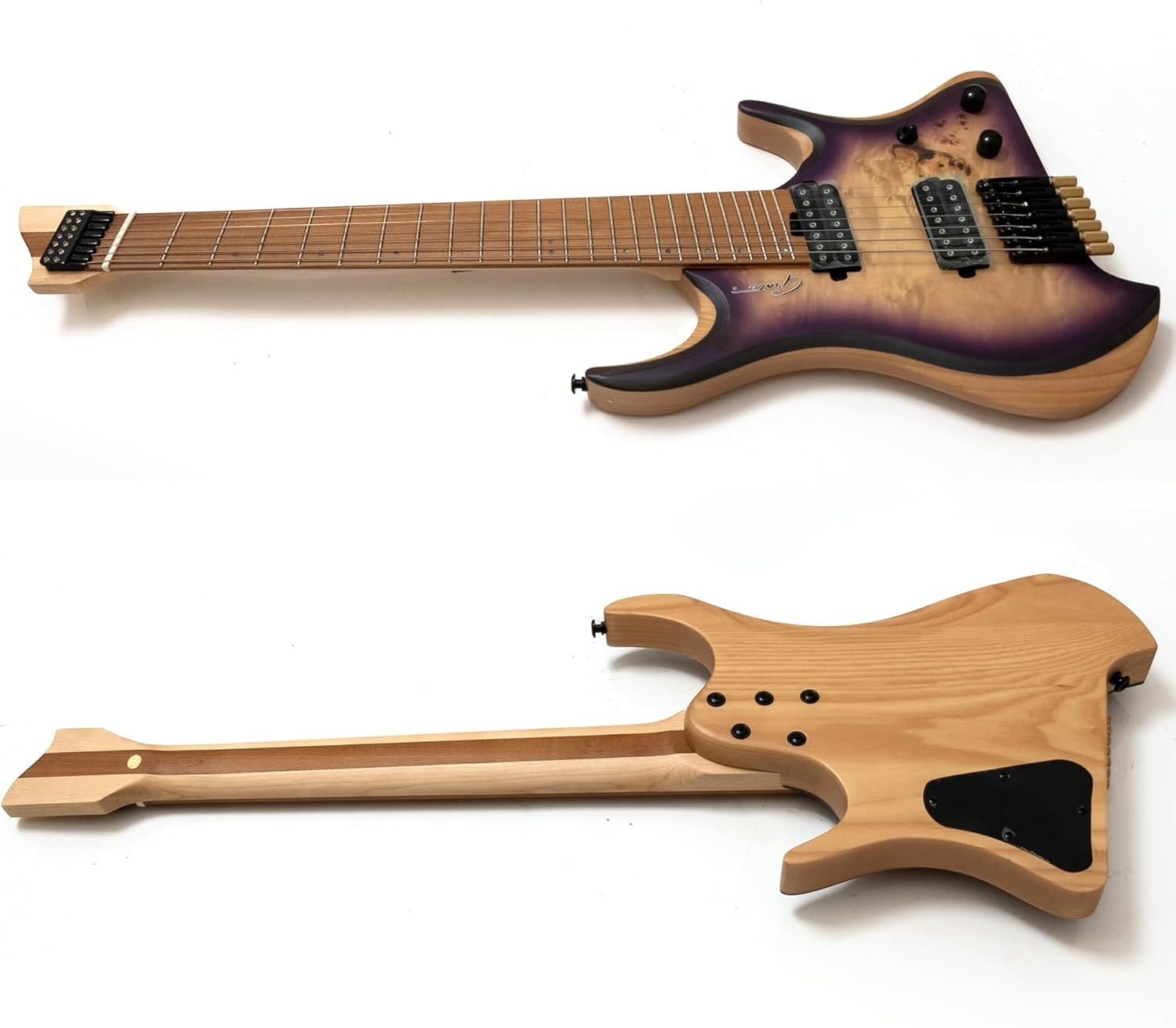 7 String Headless Electric Guitar – Maple Neck & Maple Body, 24 Fret, Stainless Steel Strings, Innovative Headless Tuning System – Compact, Lightweight Modern Futuristic Design