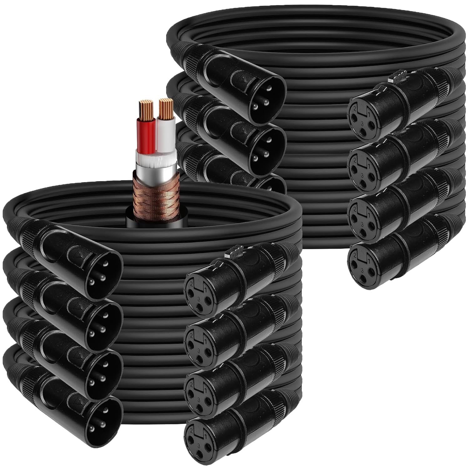 EMB 8-Pack Pro 16AWG 8mm 100 Feet 100% OFC XLR Balanced Shielded Mic Audio Cable