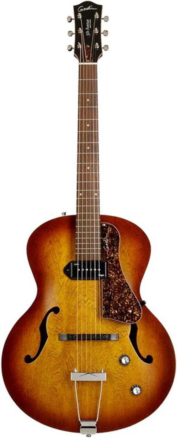 Godin 5th Avenue Kingpin P90 Jazz-Style Acoustic Electric Guitar Bundle , Cognac Burst
