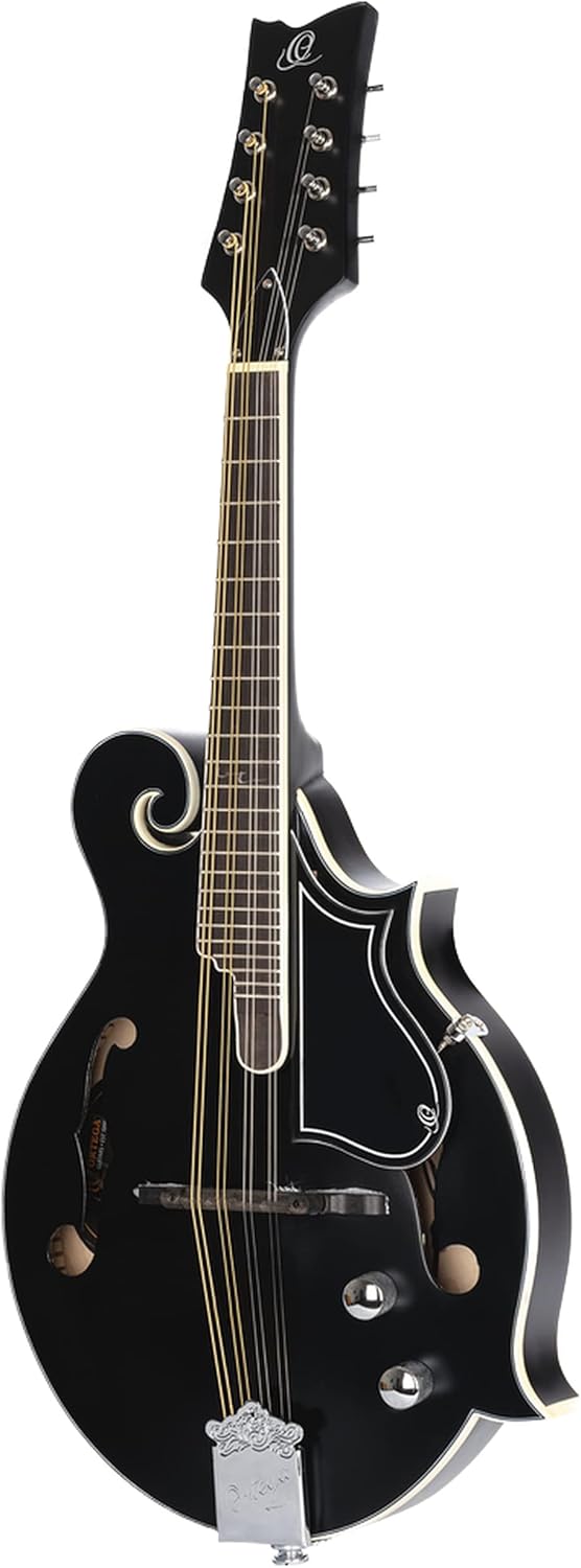 Ortega Guitars, 8-String F-Style Series Acoustic-Electric Mandolin w/Bag, Right, black (RMFE40SBK)