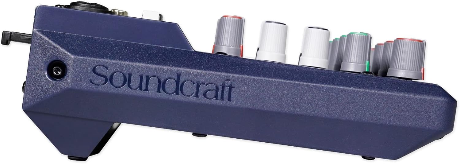 Soundcraft Notepad-5 Channel Podcast Mixer Podcasting Interface w/USB For Mac/PC Bundle with Rockville RCM03 Pro Recording Condenser Mic, PRO-M50 Studio Headphones and DMS40 40