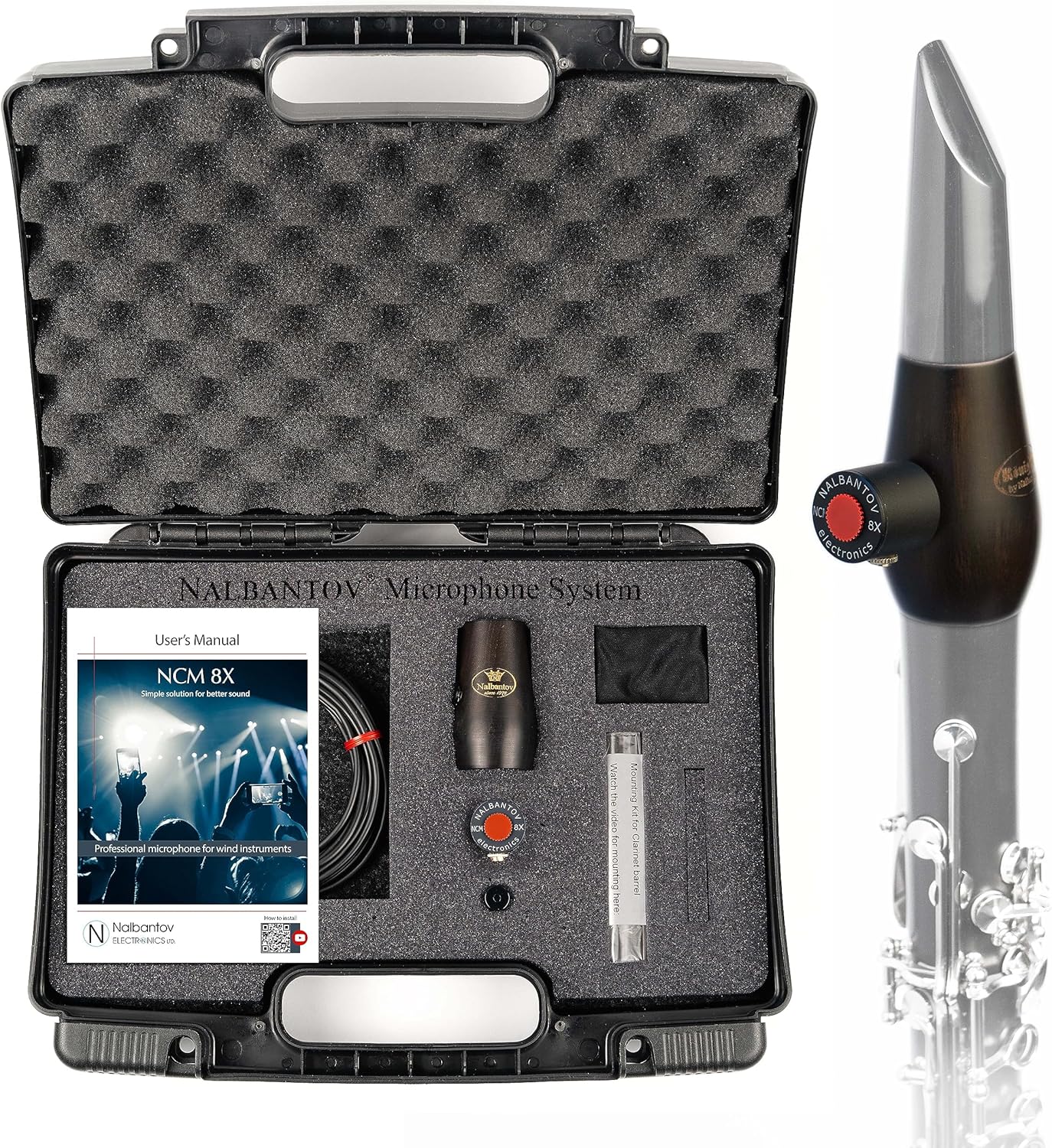 Clarinet Microphone NCM 8X SC Set: Pickup System, Grenadilla Clarinet Barrel, Cable and More