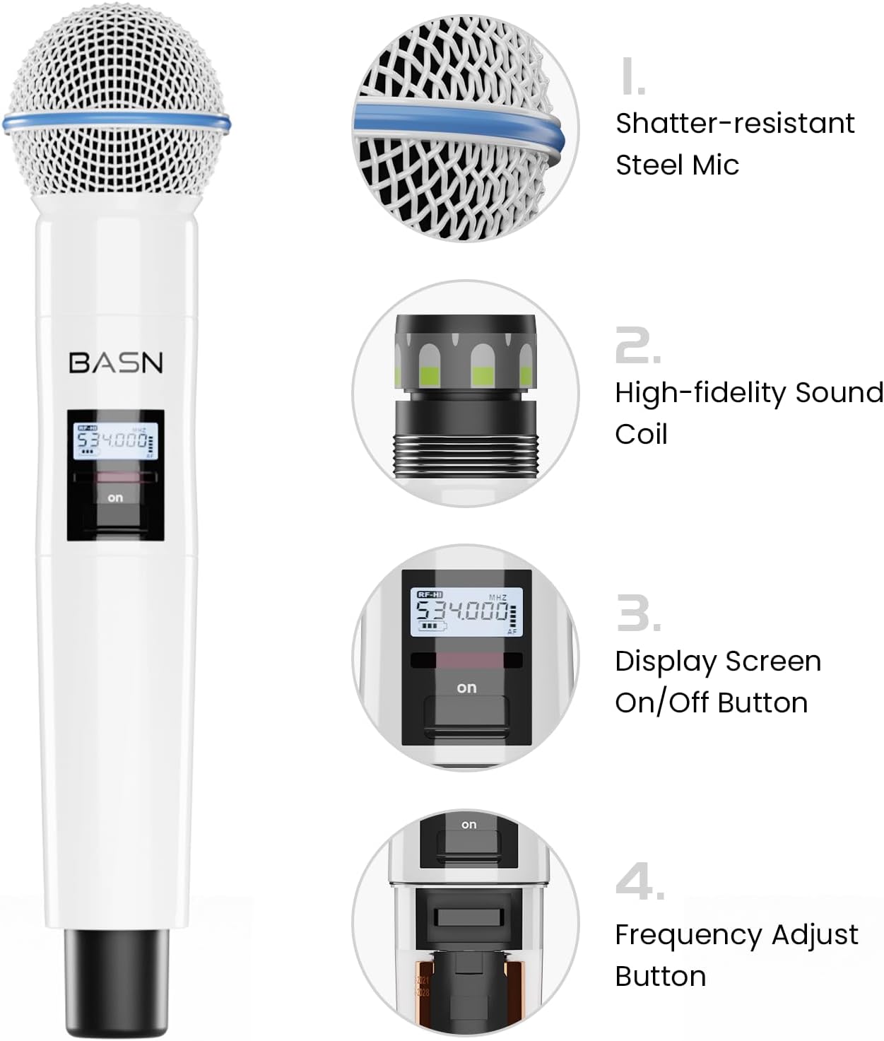 BASN UHF Dual Channel Wireless Microphone System, Handheld Mics for Stage, Karaoke, Weddings, DJ, and Events (Black)