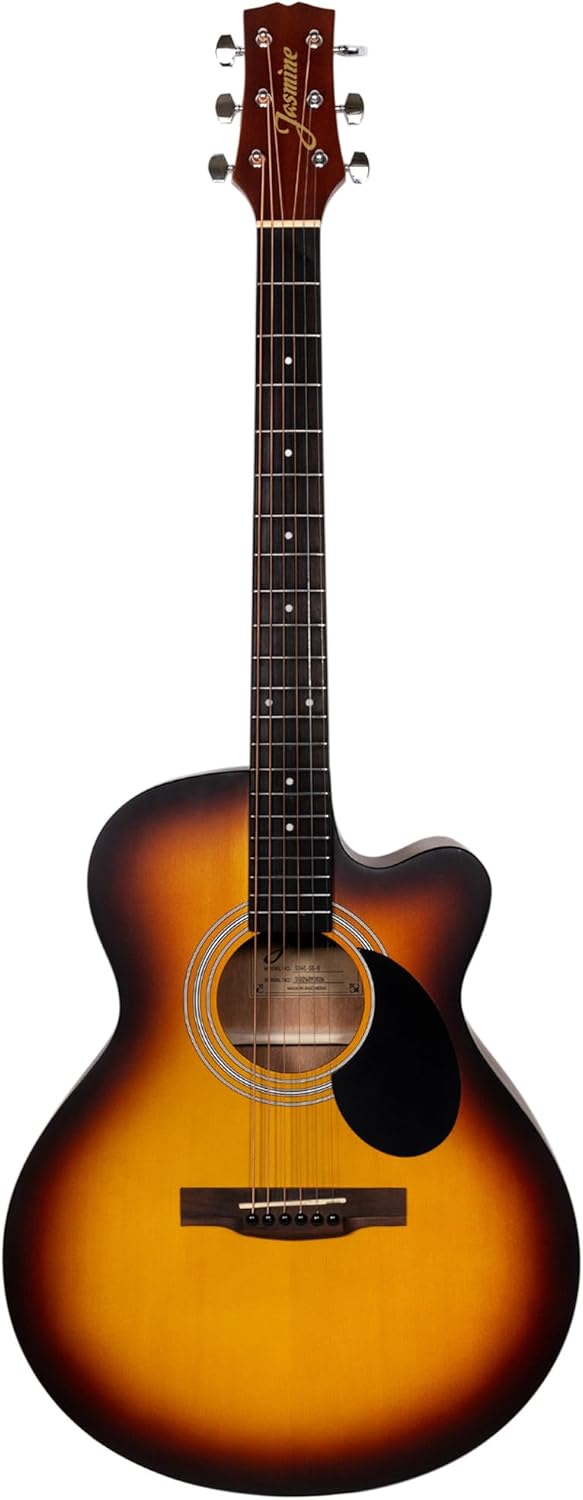 Jasmine S34C NEX Orchestra-Style Cutaway Acoustic Guitar - Sunburst Bundle with Case, Tuner, Strings, Strap, Picks, Austin Bazaar Instructional DVD, and Polishing Cloth