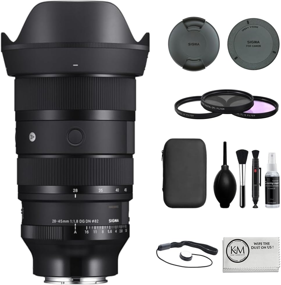 Sigma 28-45mm f/1.8 DG DN Art Lens | Sony E Bundled with Filter Set + Photo Starter Kit + Cleaning Cloth (4 Items)