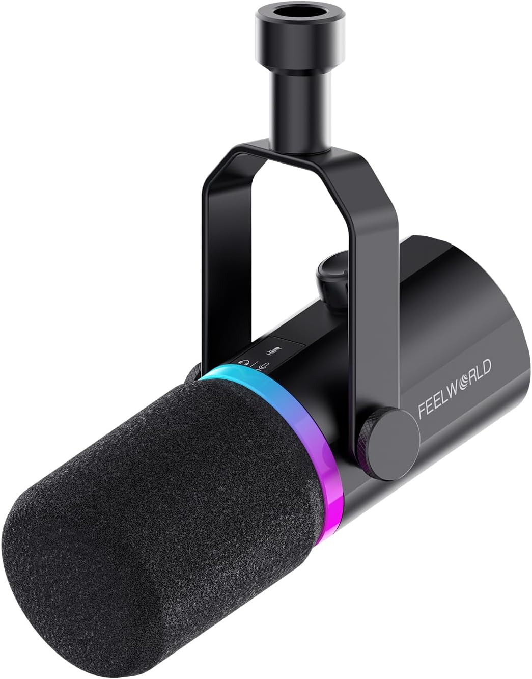 FEELWORLD PM1 XLR/USB Dynamic Metal RGB Lighting Microphone,50Hz-14kHz,XLR Output,USB-C Output,Real-time Monitoring,Multiple Function Key&Knob for Podcasting Recording Gaming Live Streaming