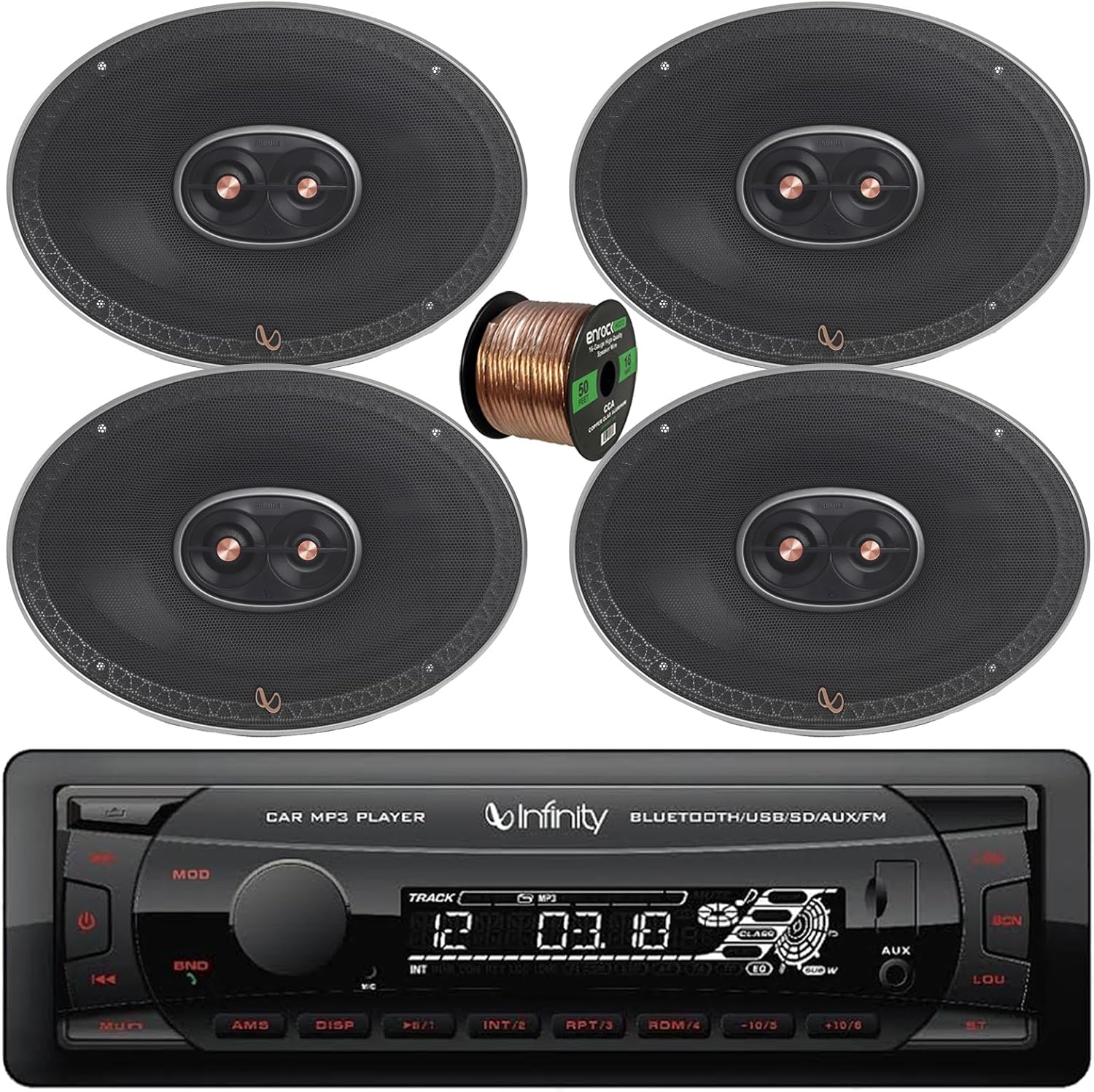 In-Dash Single DIN Bluetooth USB AUX Input SD Card Reader FM Radio MP3 Player Digital Media Receiver with 6x9