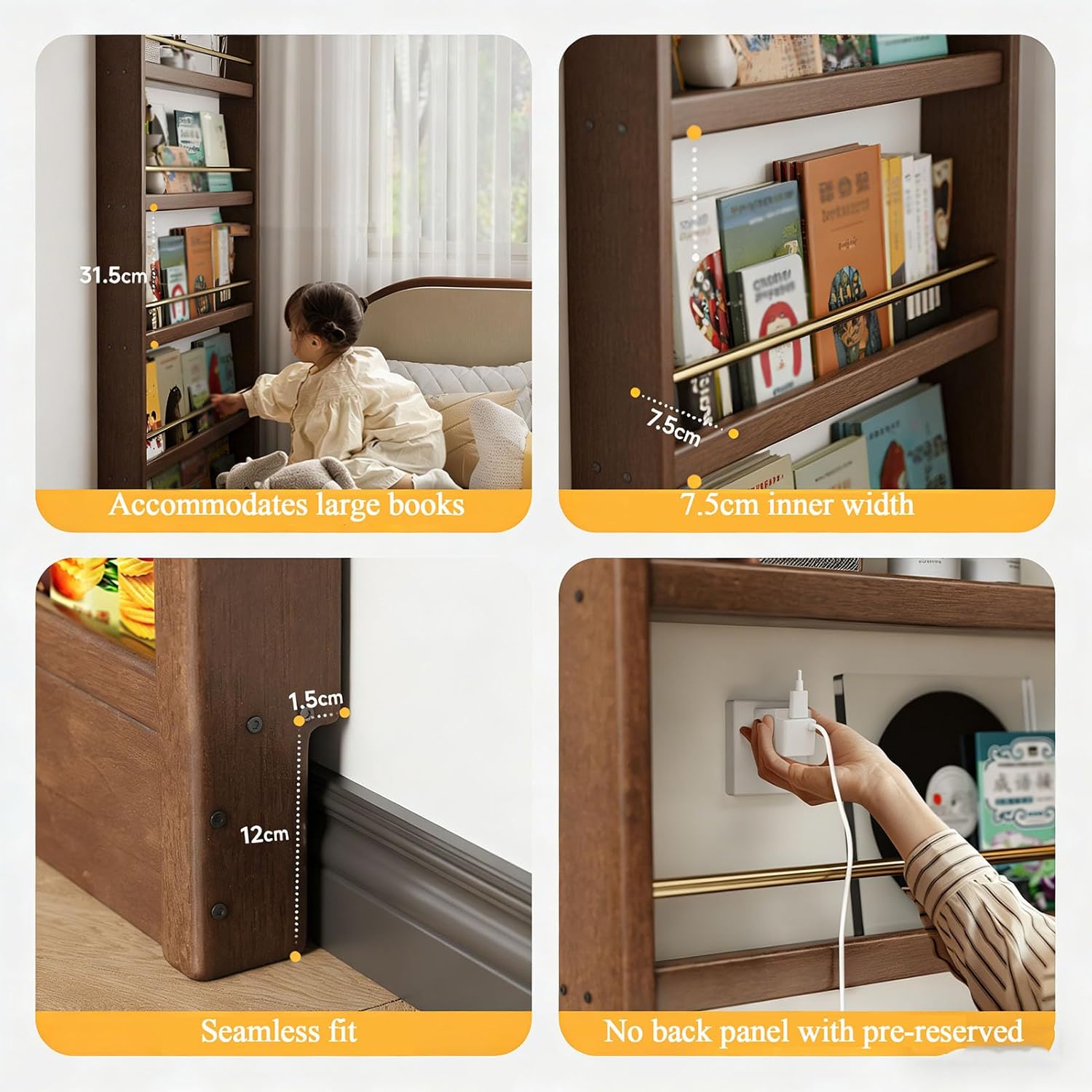 Solid Wood Bookcases Behind The Door Bookshelf Solid Wood Bookcases with Open Display Shelves Behind The Door Storage Organizer for Toys And Books Space-Saving Wall Mount Narrow Book Shelf,60*10*186cm