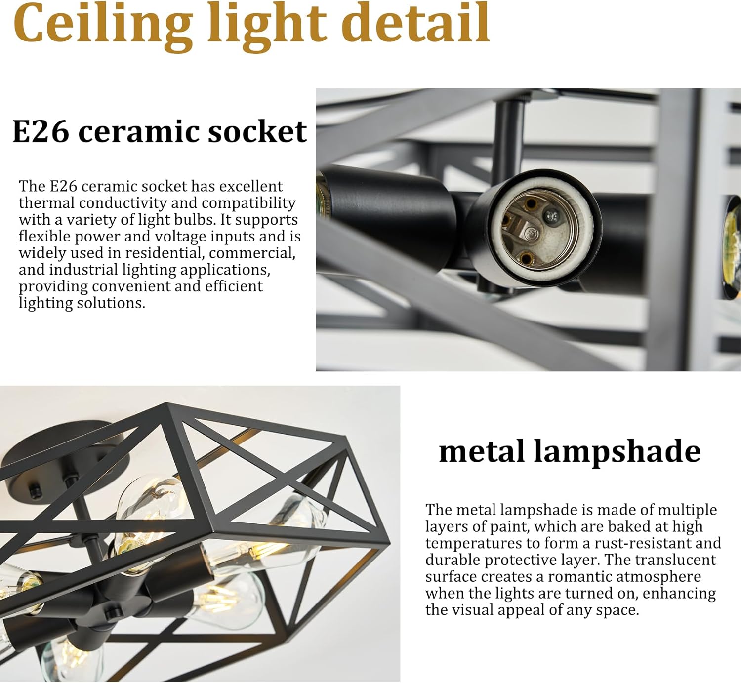 Modern Farmhouse Black Ceiling Light,Industrial Semi Flush Mount Ceiling Lighting Fixture,hexagonal Lighting Fixtures for Kitchen,Bedroom,Foyer,Living,Dining Room,Laundry Room,6-Light,19.7 Inch