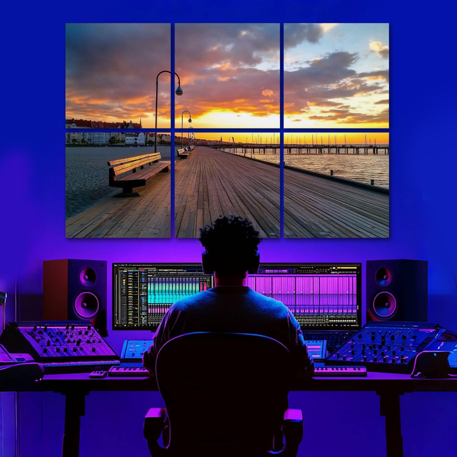 6 Pack Art Acoustic Panels Beautiful sunrise wooden pier Sea Sopot Poland Sound Absorbing Panel 48