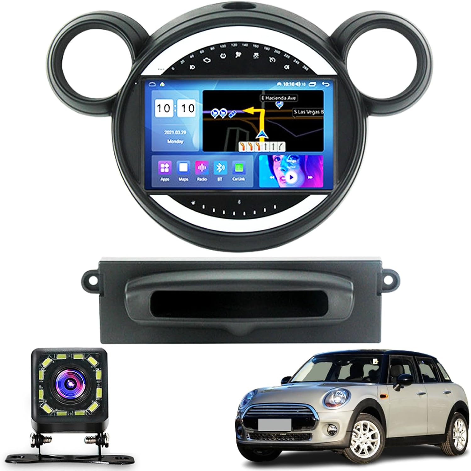 9 inch Car Screen for BMW Mini (2010-2016), Multimedia Video Audio Player, Android 10 Car Radio with Android Auto/CarPlay/GPS/WiFi/Bluetooth/AM/FM Radio(Size:Octa Core 4+64G)