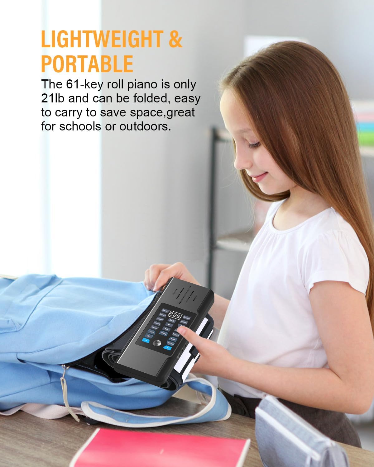 KONIX 61 Key Roll Up Piano,Upgraded Portable Rechargeable Hand Roll Piano with Silicon Flexible Keyboard, MIDI Output, Headphone Connection, 128 Rhythms,Best Gift for Beginners