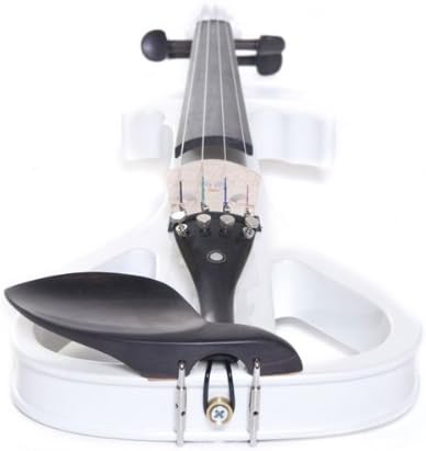 Cecilio 4/4 Size Electric Silent Violin, Hand-Carved Solid Wood, Electric Violin with Ebony Fittings, Ideal for Practice, Stage & Studio Use, Pearl White