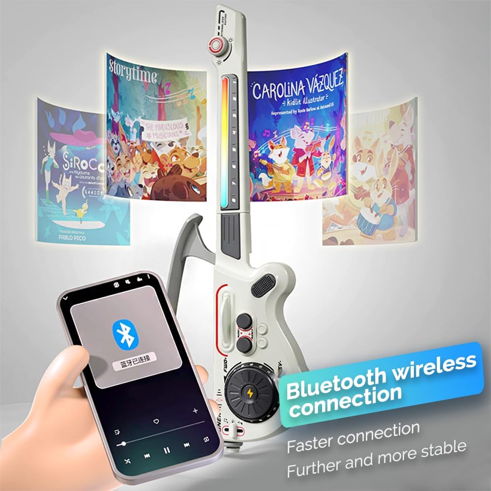 Kids Electric Musical Guitar, Stringless Smart Guitar,Kid Guitars with DJ Turntable, Bluetooth & Lights, 4 Tones/3 Styles,for Kid Toddler Musical Instrument Toys for 3 4 5 6Year Old Gifts(Gray)