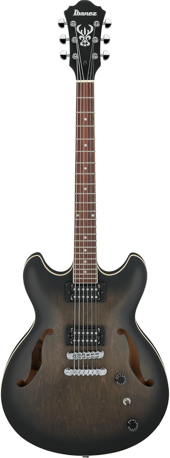 Ibanez AS53 AS Artcore Hollow Body Electric Guitar - Transparent Black Flat Bundle with Amplifier, Gig Bag, Tuner, Cable, Picks, Austin Bazaar Instructional DVD, and Polishing Cloth