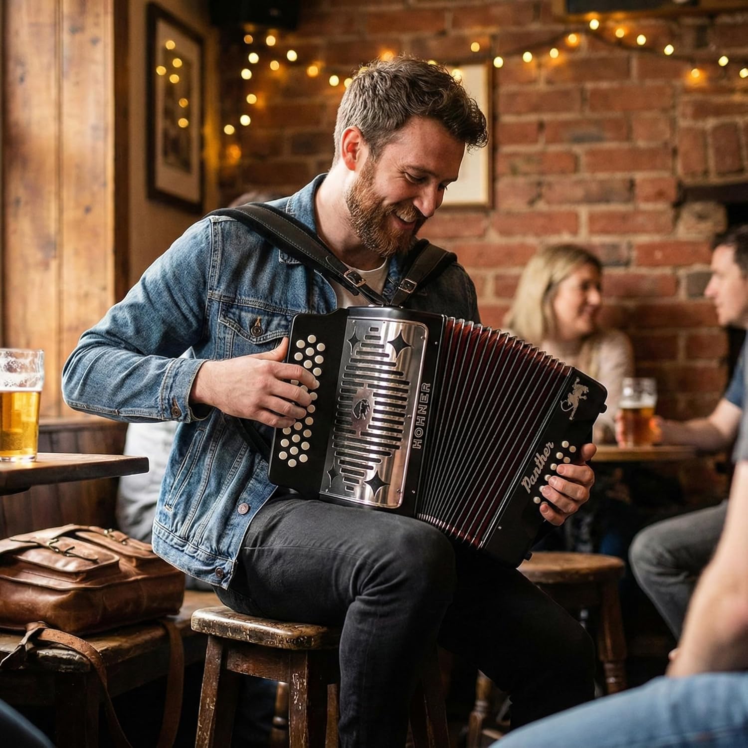 Hohner Panther Diatonic Accordion - Keys F/Bb/Eb Bundle with Hard Case and Austin Bazaar Polishing Cloth