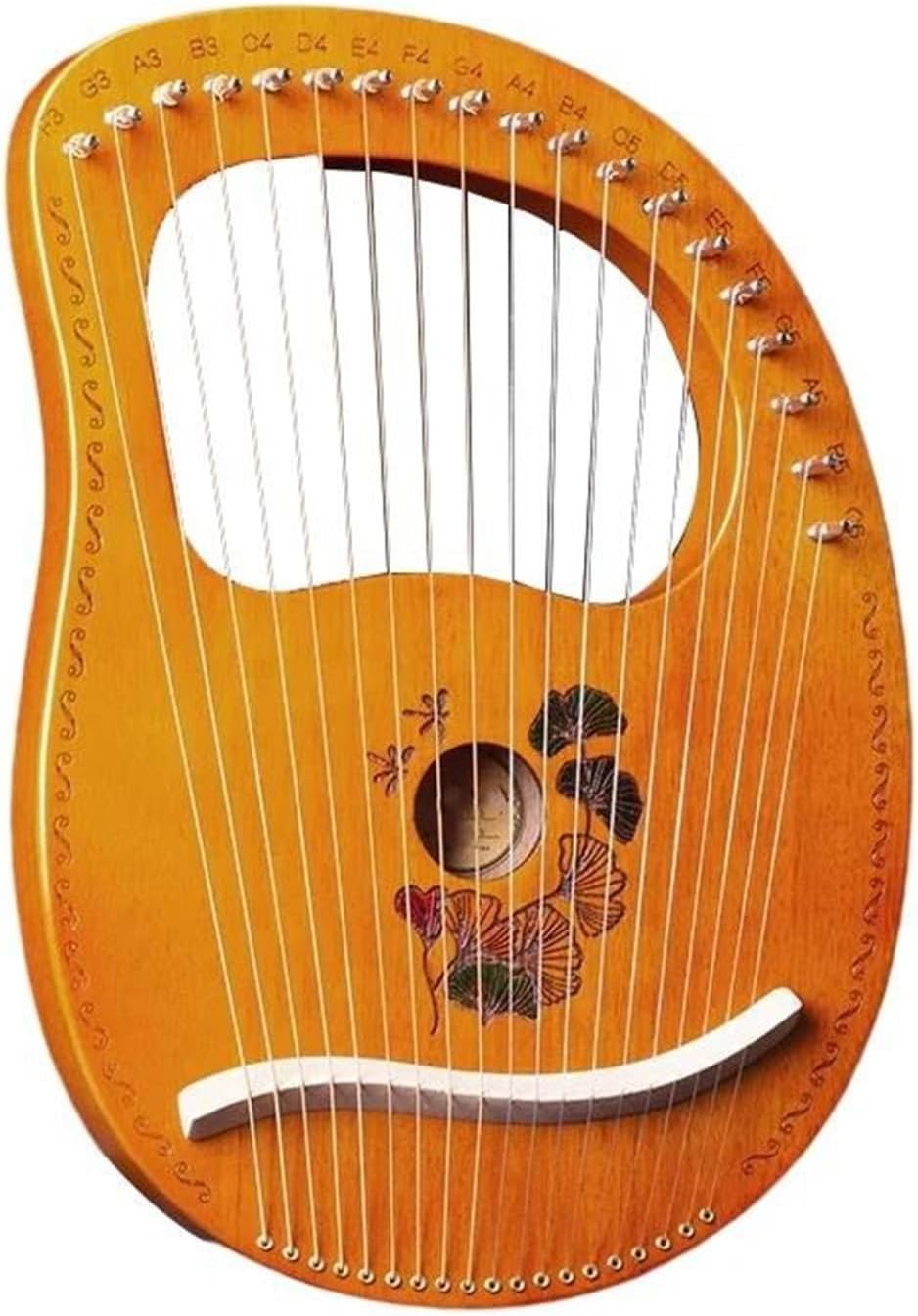 Lyre Harp Set Wooden Mahogany 19 Strings Harp Musical Instrument For Classical Music Lovers Beginner Easy To Learn(Lotus leaf A)