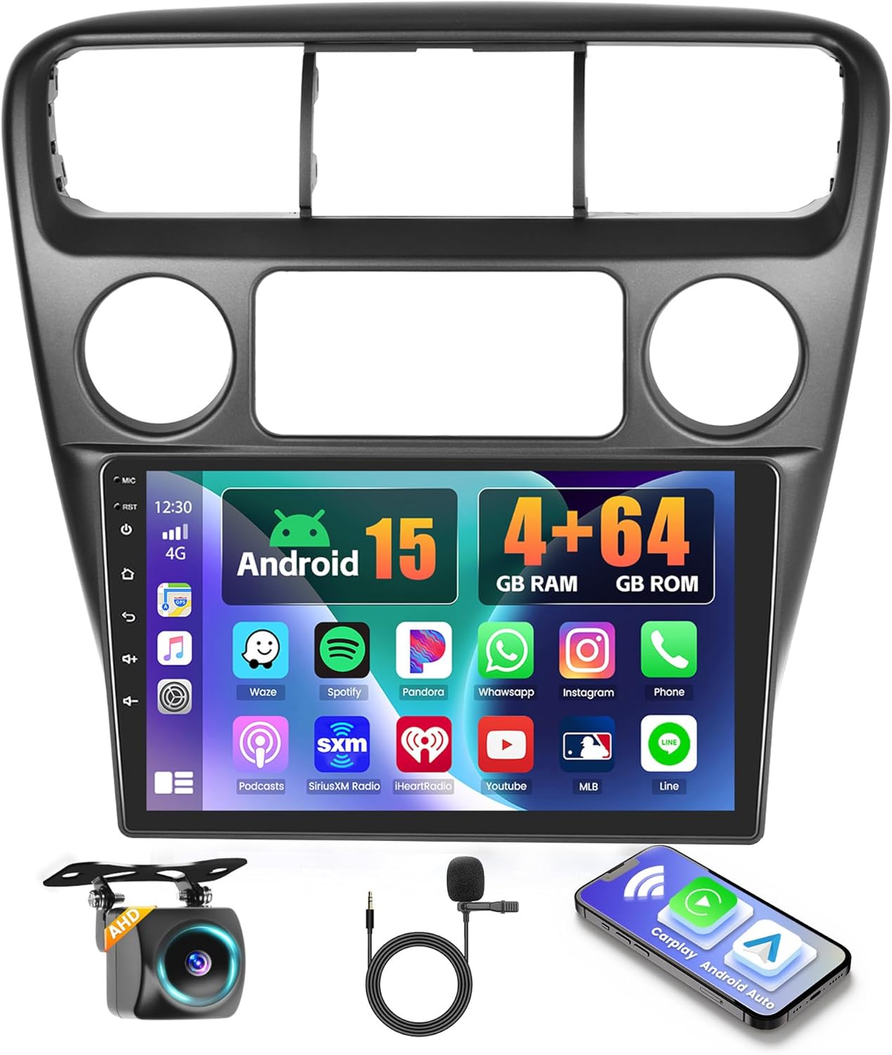 [4+64G] Realdio Android 15 Car Radio for Honda Accord 6th 1998-2003 with Wireless CarPlay Android Auto, 9 Inch Touch Screen Car Stereo for Accord with GPS WiFi, Bluetooth 5.0 FM/RDS 32EQ Backup Camera