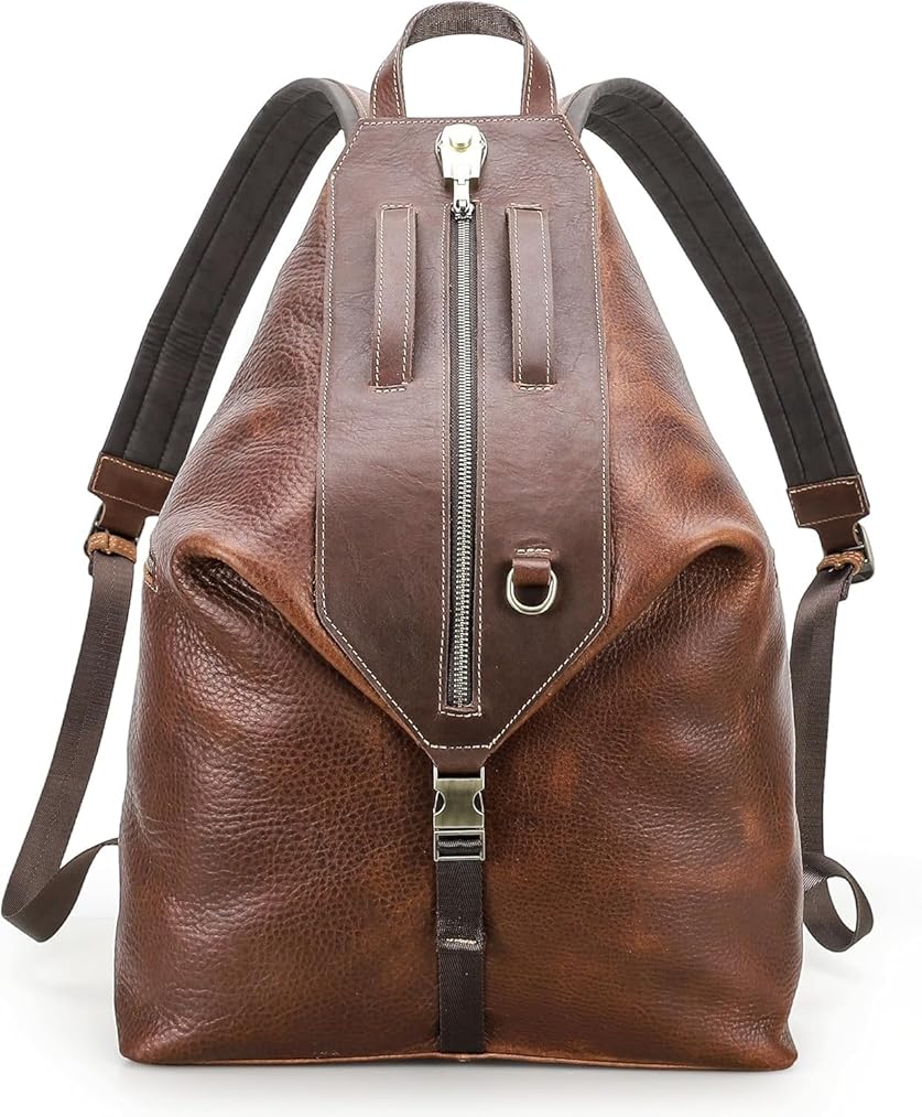 Genuine Leather Backpack Vintage Design Combination Lock Large Capacity Daypack Daily Travel Use Gifts for Men (Brown)