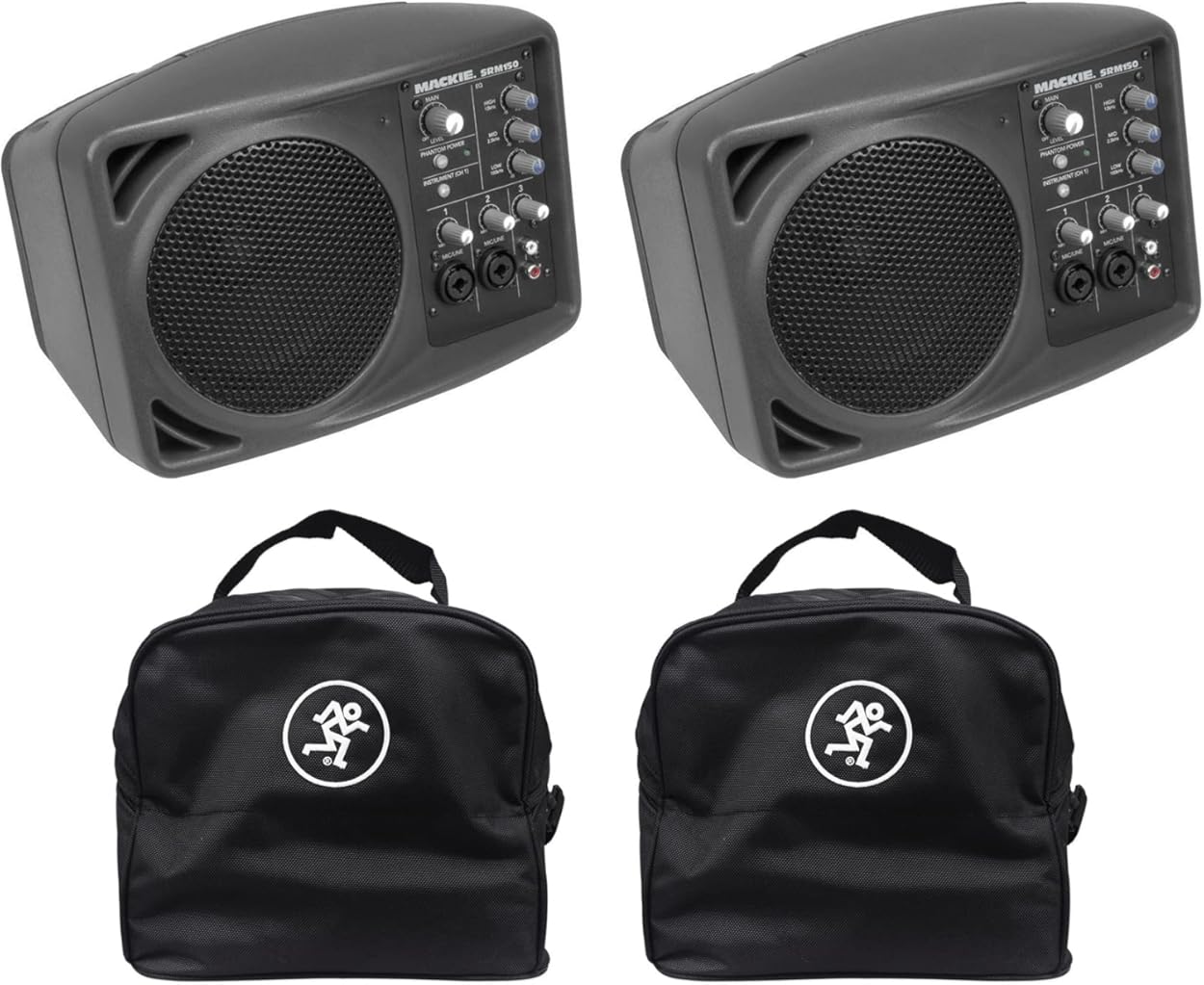 Mackie (2) SRM150 Powered Active PA Monitor Speaker + (2) Travel Bags