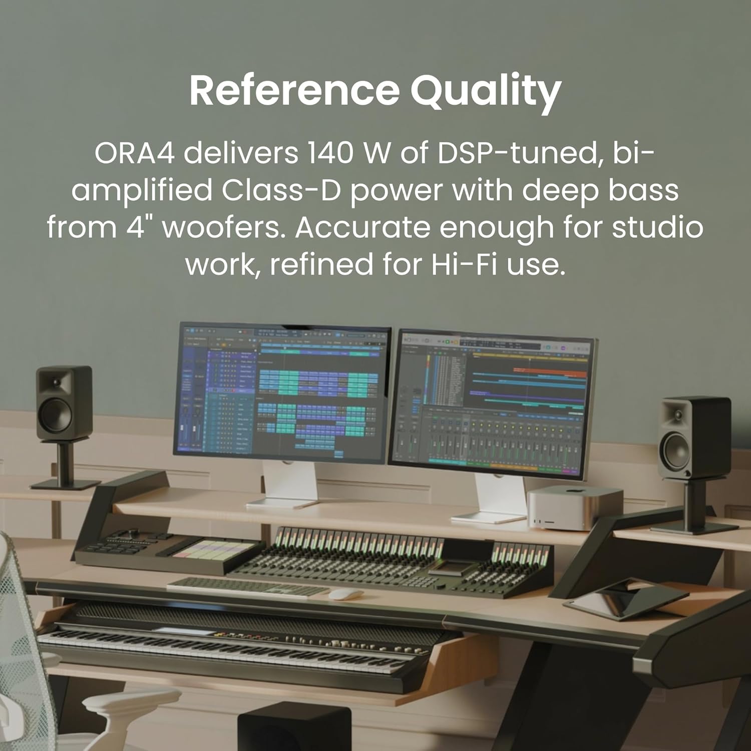 Kanto ORA4 140W Powered Reference Speakers with Bluetooth 5.0 and USB-C Input | 4” Woofers with Deep Bass Extension | Bi-Amplified | 80 Hz Automatic Crossover | Reference Quality Sound | Pair | Black