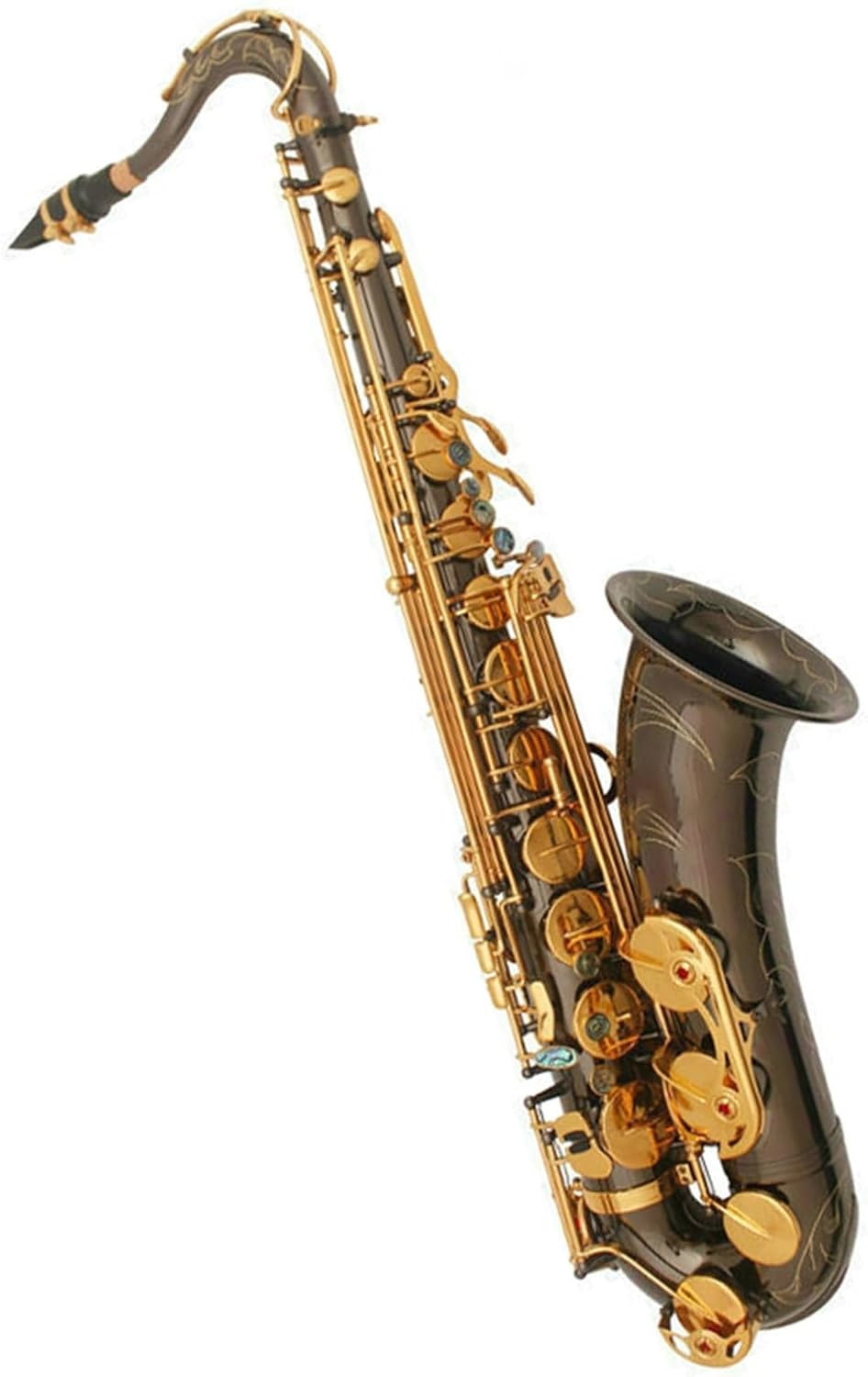 VBDEFRT Saxophone B Flat Tenor Wind Instrument Advanced Performance Black Nickel Gold Keys Full Body Carving