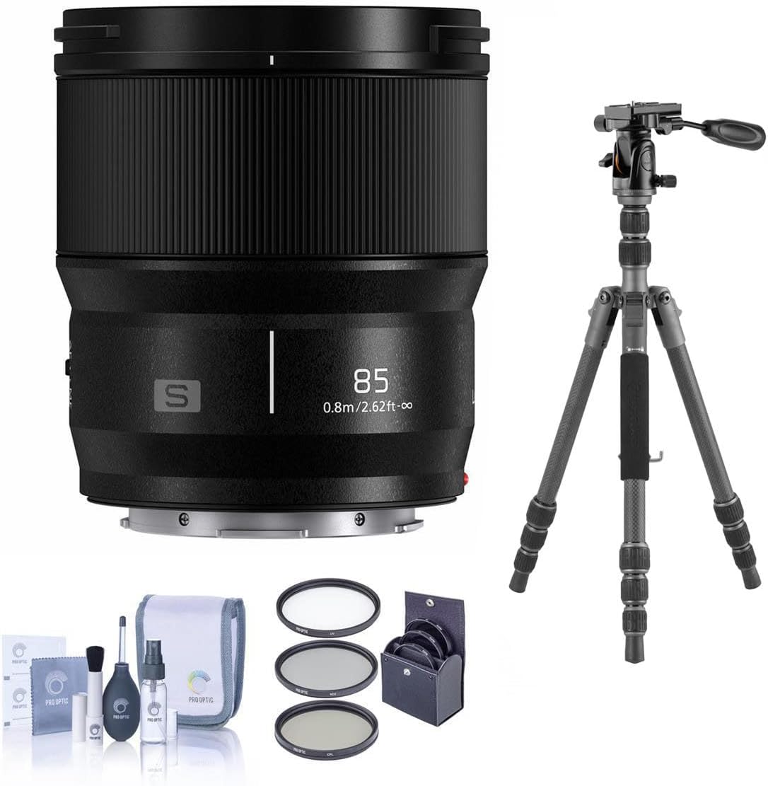 Panasonic LUMIX S 85mm f/1.8 Lens for L Mount, Bundle with Vanguard VEO 3 GO 235AB Al Travel Tripod with T-50 Ball Head, 67mm Filter Kit, Cleaning Kit