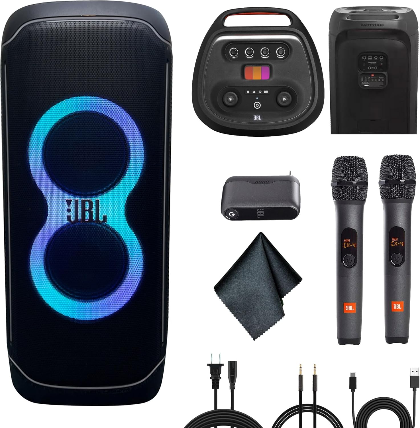 JBL PartyBox Ultimate 1100W Portable Speaker - Wi-fi & Bluetooth Connectivity Splashproof, Powerful Sound and Light Show (JBLPARTYBOXULTAM) + Wireless Two Microphone System with Receiver + More