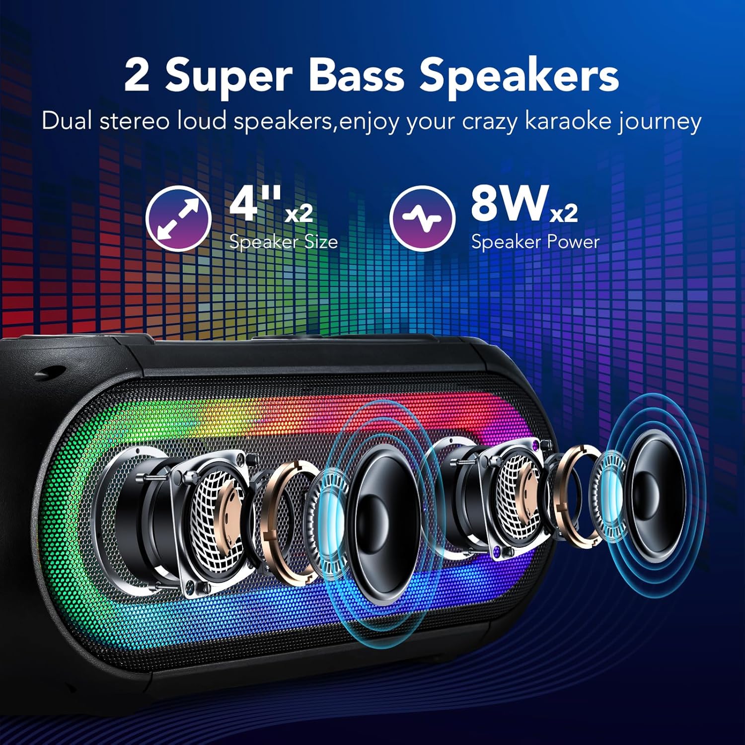 Delxo Karaoke Machine with 2 Wireless Microphones for Adult, Powerful Portable Bluetooth Speaker Loud for Party, PA System Remote Singing Machine with LED Lights, Support BT TWS USB TF, Gift