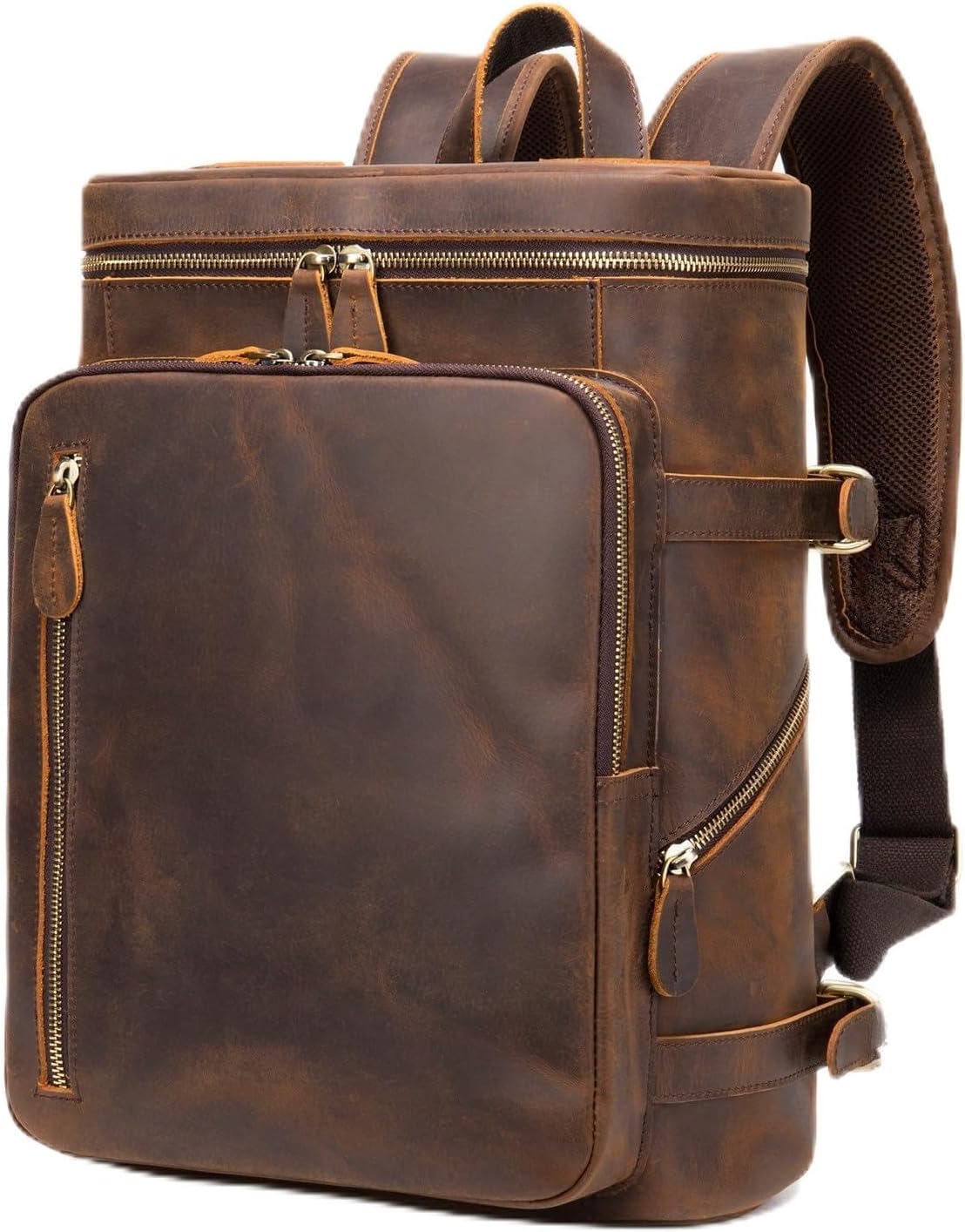 Vintage Leather Backpack for Men Outdoor Casual Daypack Laptop Bag Classic Travel Bag Gift Box (Coffee)