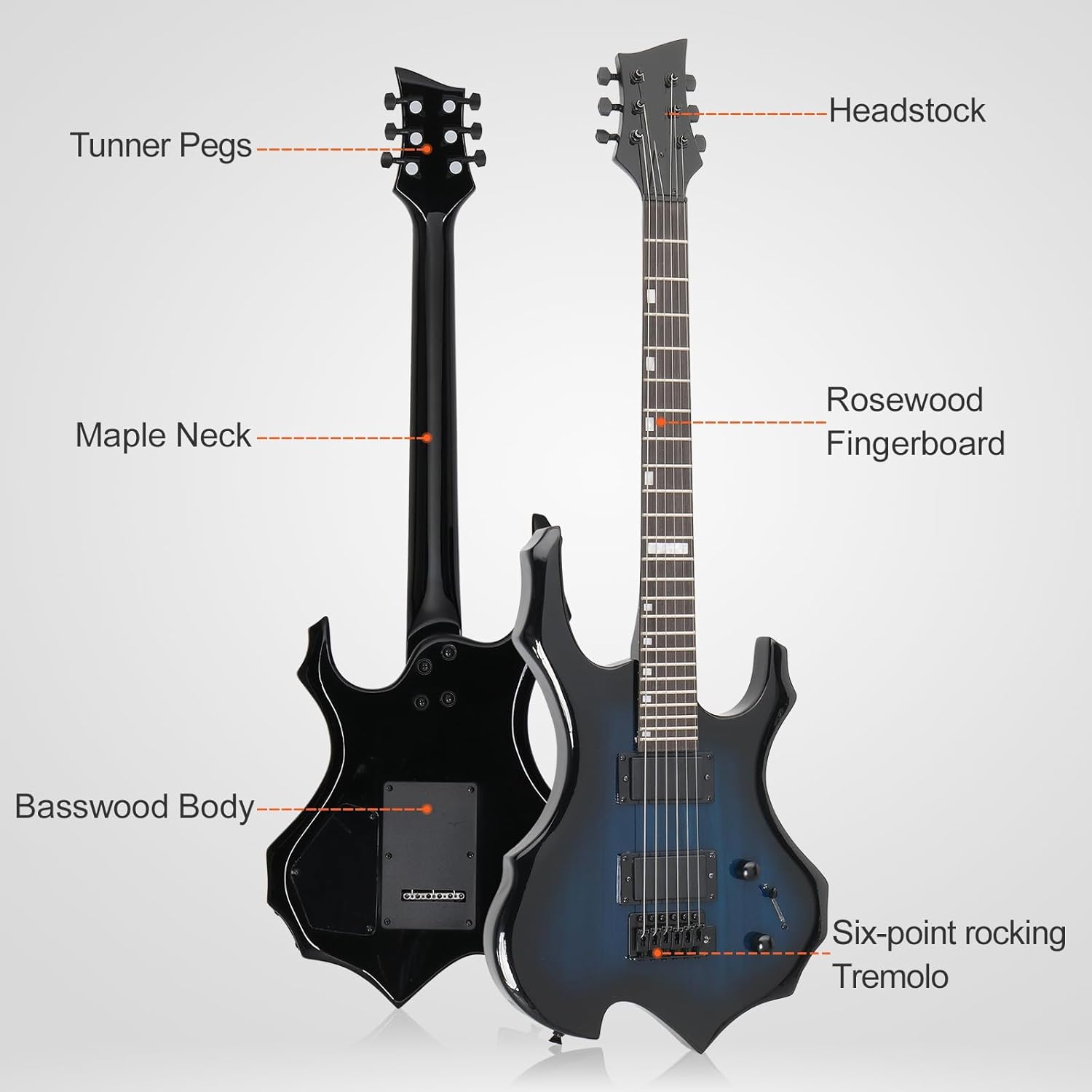 Solid Body Electric Guitar, Flame Design Electric Guitar Kit with 20Watt Amp, Gig Bag, Shoulder Strap, H-H Pickups 36 Inch Electric Guitars for Beginners & Professional (Blue)