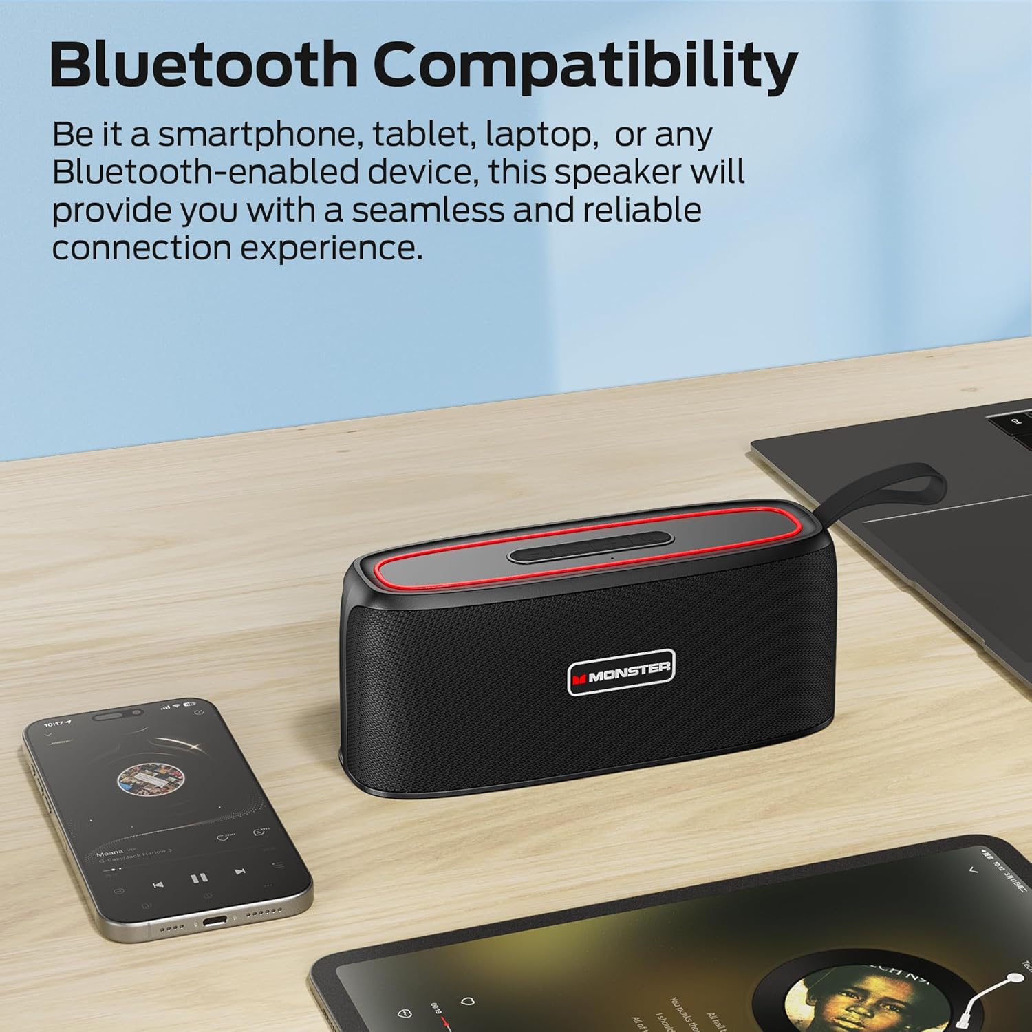 Monster Shock Portable Bluetooth Speaker, True Wireless Speaker, 30W Loud Stereo Sound, IPX6 Waterproof Speaker,17 Hours Playback,Speakers for Home/Outdoors/Travel,Gifts